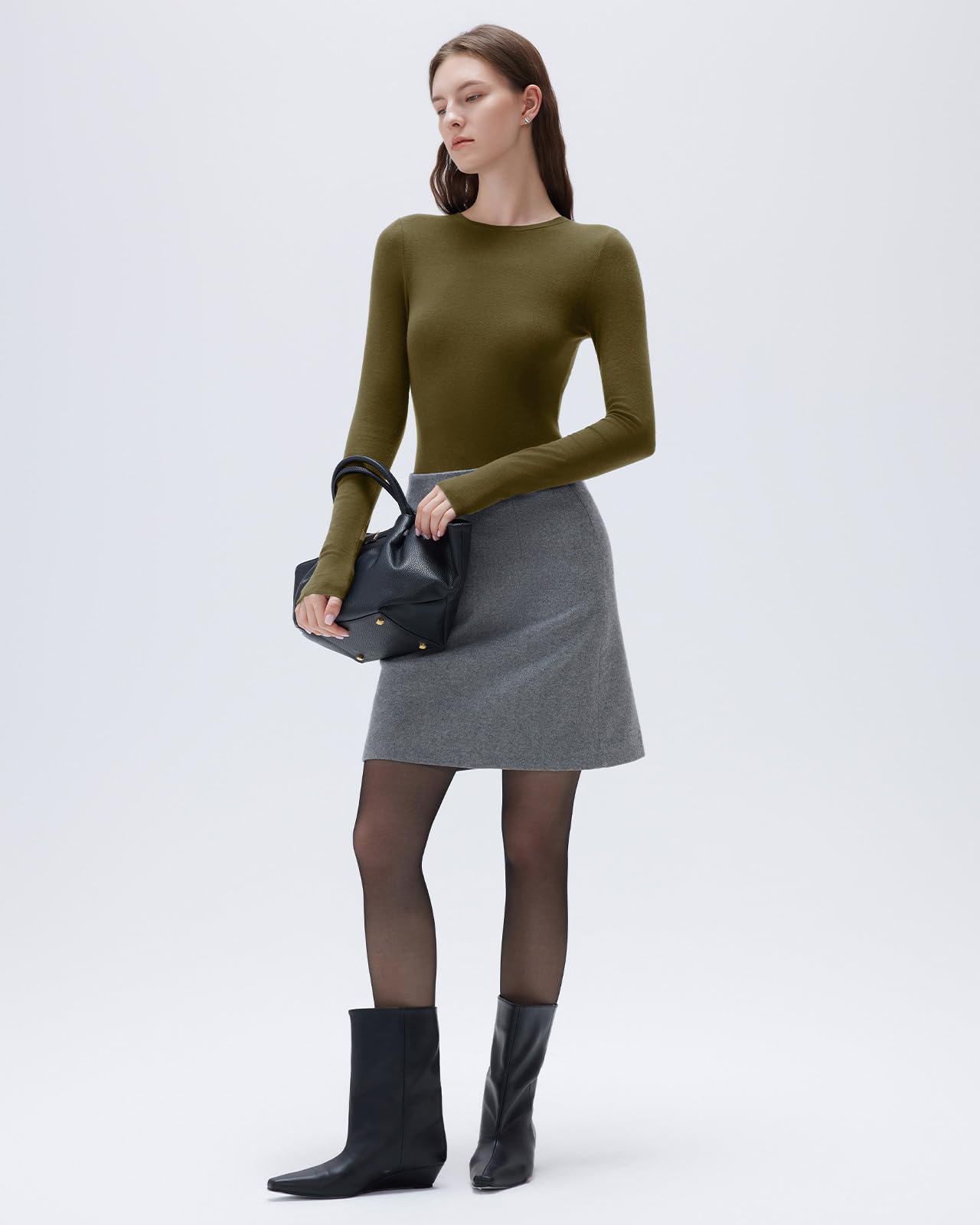 SUUKSESS Cloud Cashmere Women Crew Neck Fitted Long Sleeve Shirt Basic Knit Tops - Image 3