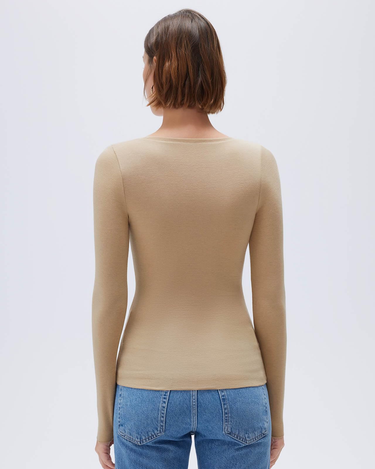 SUUKSESS Cloud Cashmere Women Scoop Neck Fitted Long Sleeve Shirt Basic Knit Tops - Image 5