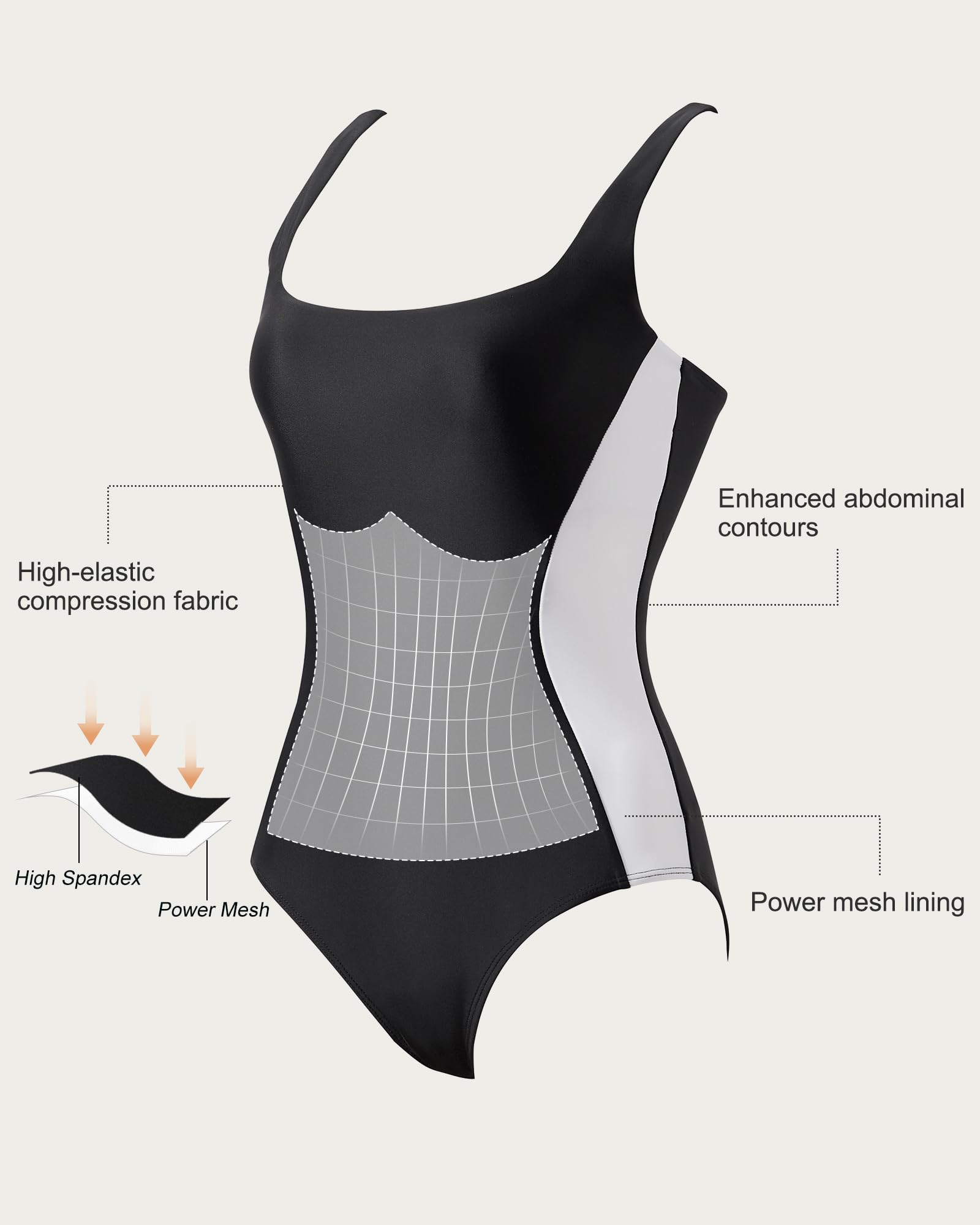 SUUKSESS One Piece Swimsuit for Women Slimming Tummy Control Square Neck Bathing Suit - Image 3