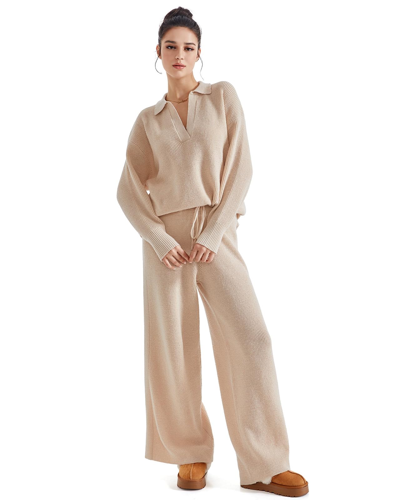 SUUKSESS Women 2 piece Fall outfits Matching Lounge Set Waffle Knit Sweater sets - Image 5