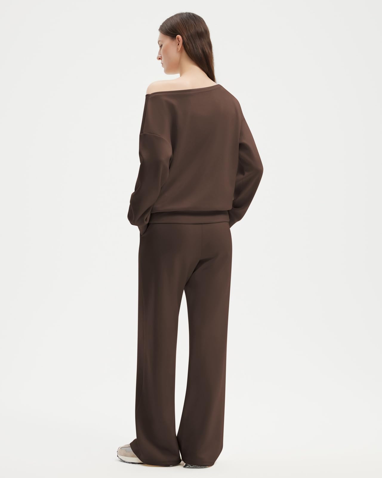 SUUKSESS Women 2 Piece Lounge Matching Set Off Shoulder Sweatshirt Wide Leg Sweatpant - Image 3