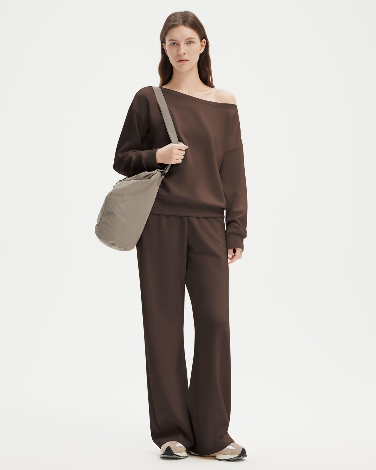 SUUKSESS Women 2 Piece Lounge Matching Set Off Shoulder Sweatshirt Wide Leg Sweatpant - Image 6