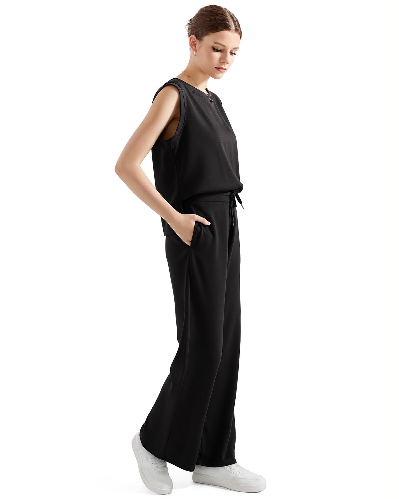 SUUKSESS Women 2 Piece Lounge Matching Sets Wide Leg Sweatpants Sleeveless Tops - Image 6