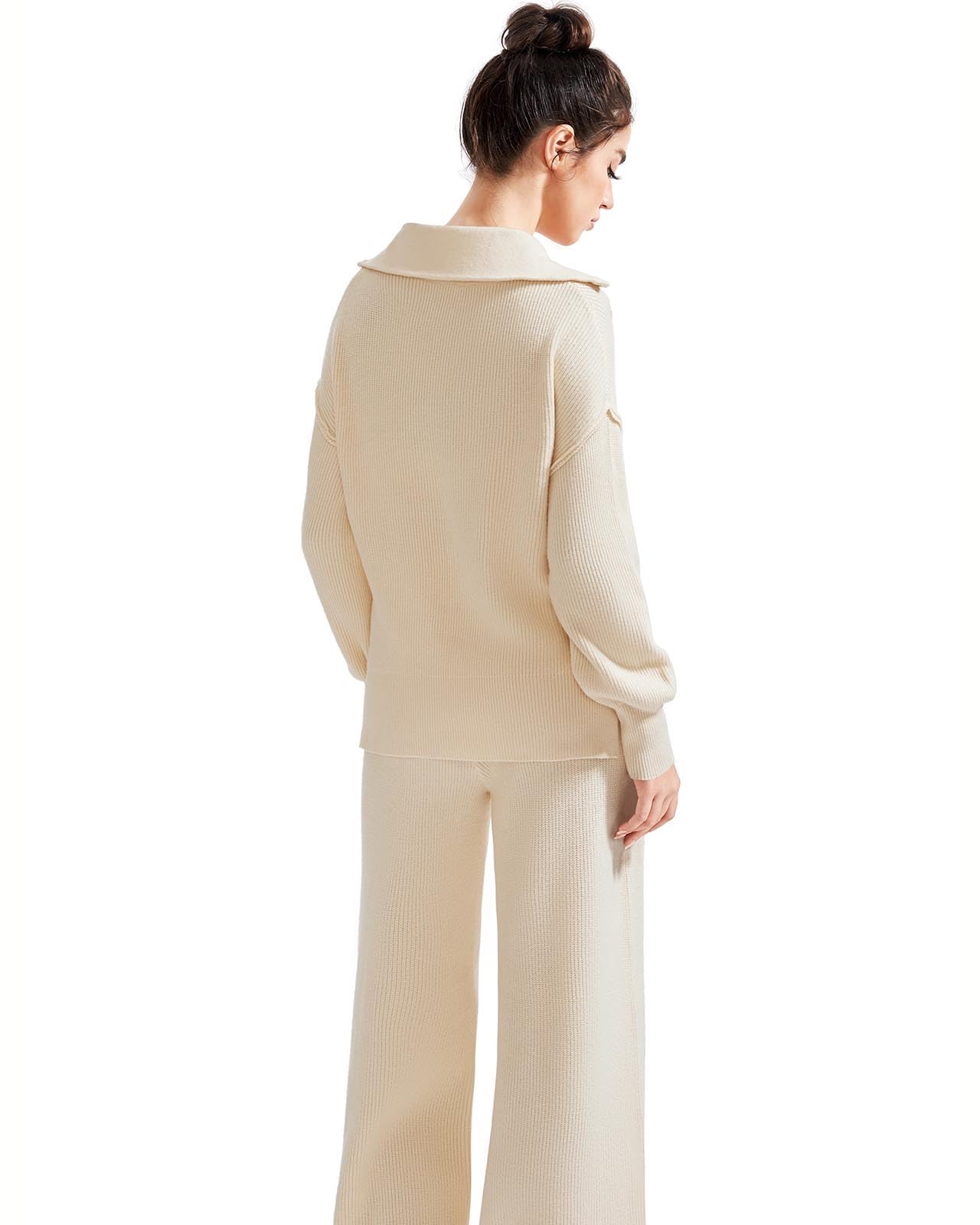 SUUKSESS Women 2 Piece Lounge Sets Oversized Quarter Zip Pullover Wide Leg Pants - Image 3