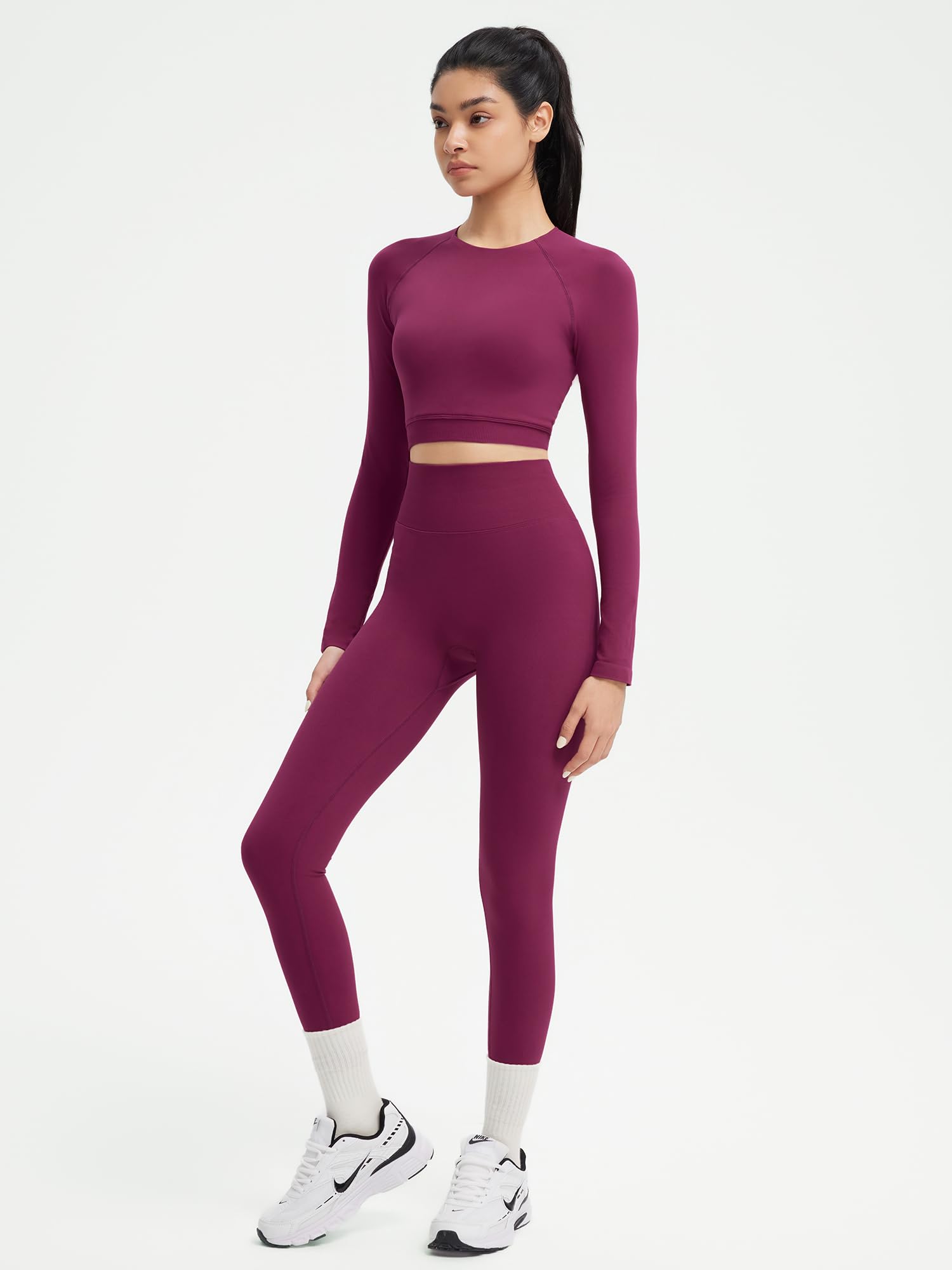 SUUKSESS Women 2 Piece Open Back Seamless Workout Sets Scrunch Booty Gym Leggings Built in Bra Crop Yoga Top - Image 4