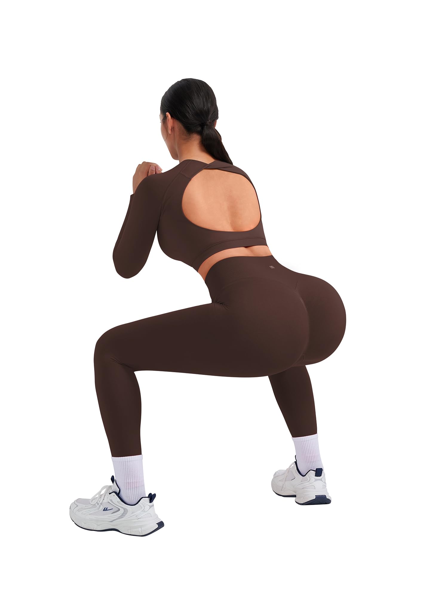 SUUKSESS Women 2 Piece Open Back Seamless Workout Sets Scrunch Booty Gym Leggings Built in Bra Crop Yoga Top - Image 3