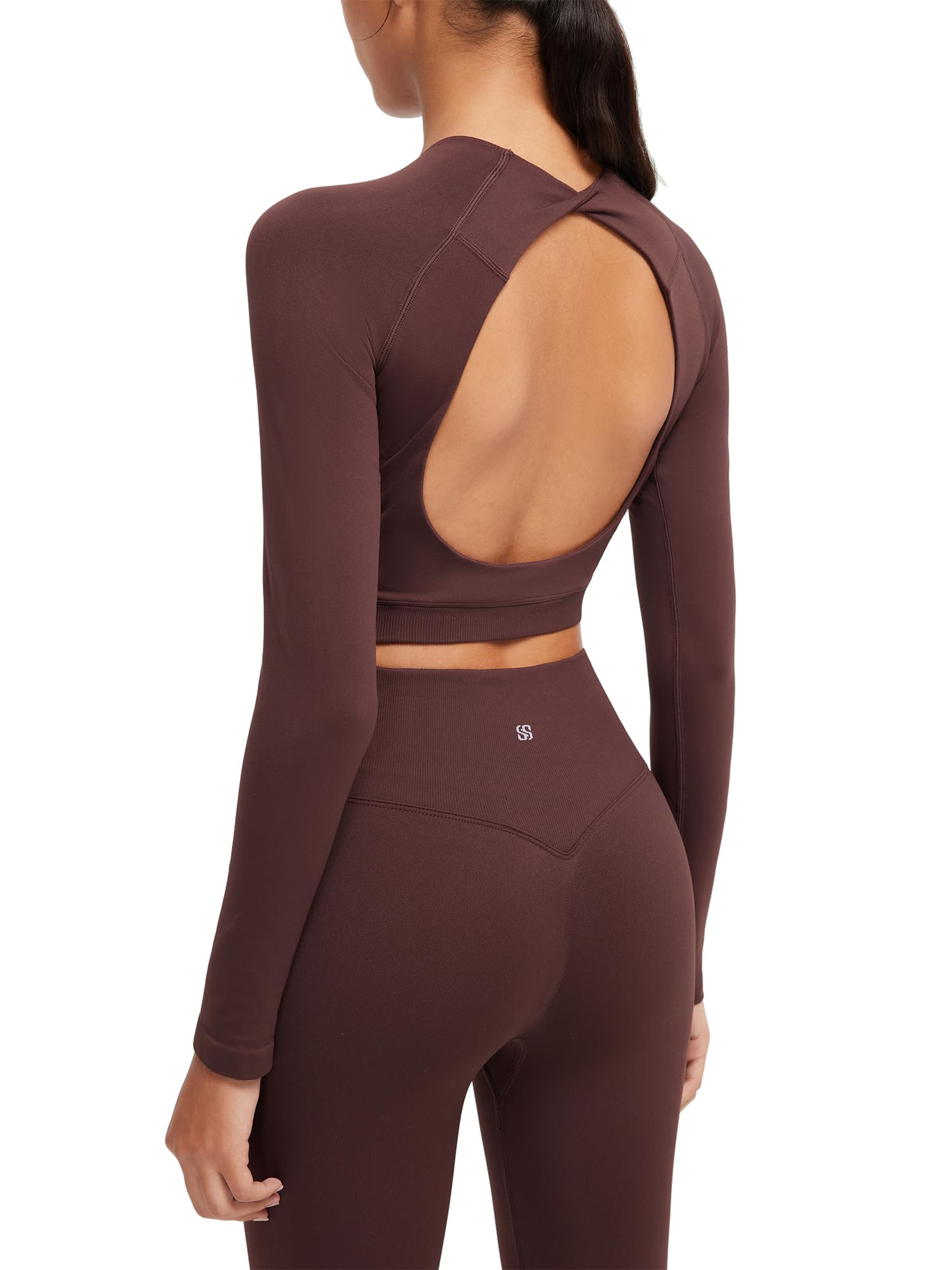 SUUKSESS Women 2 Piece Open Back Seamless Workout Sets Scrunch Booty Gym Leggings Built in Bra Crop Yoga Top - Image 5