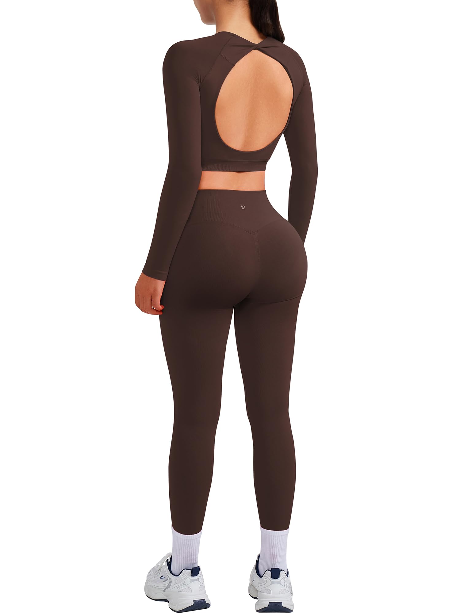 SUUKSESS Women 2 Piece Open Back Seamless Workout Sets Scrunch Booty Gym Leggings Built in Bra Crop Yoga Top - Image 7