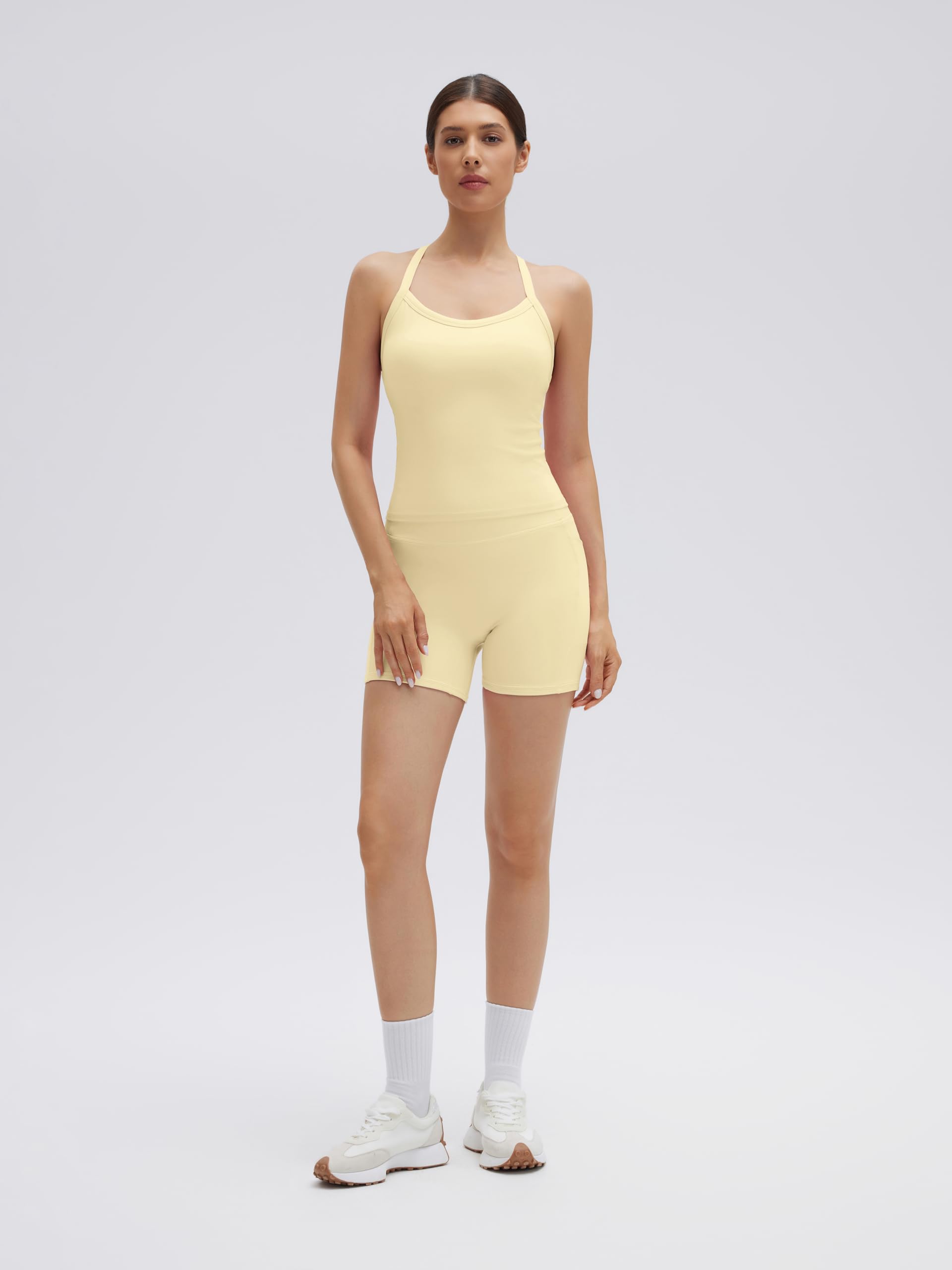 SUUKSESS Women 2 Piece Workout Sets High Waisted Biker Shorts with Pockets Built in bra Racerback Tank Tops - Image 4