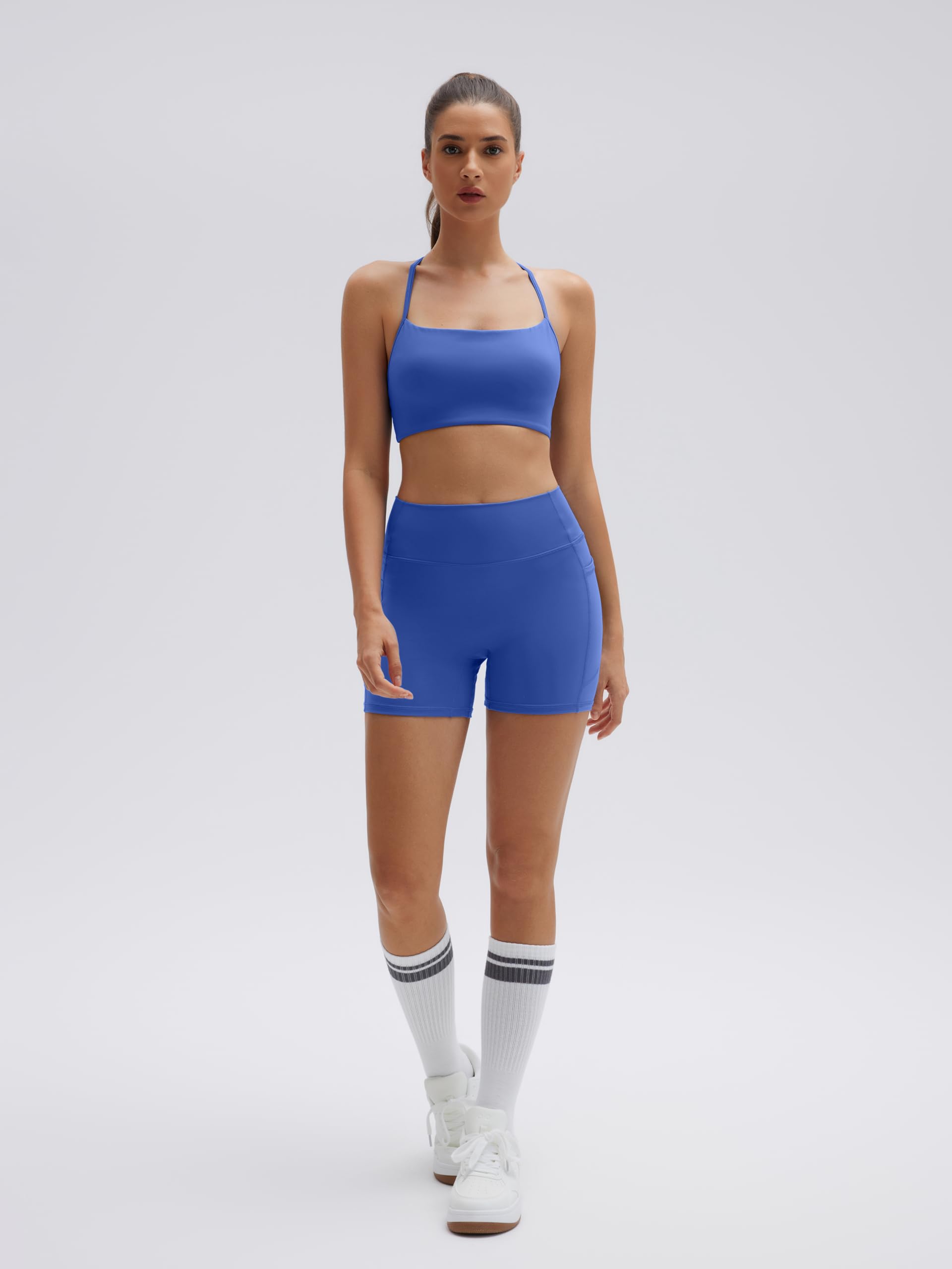 SUUKSESS Women 2 Piece Workout Sets Padded Halter Sports Bras High Waisted Biker Shorts with Pockets - Image 6