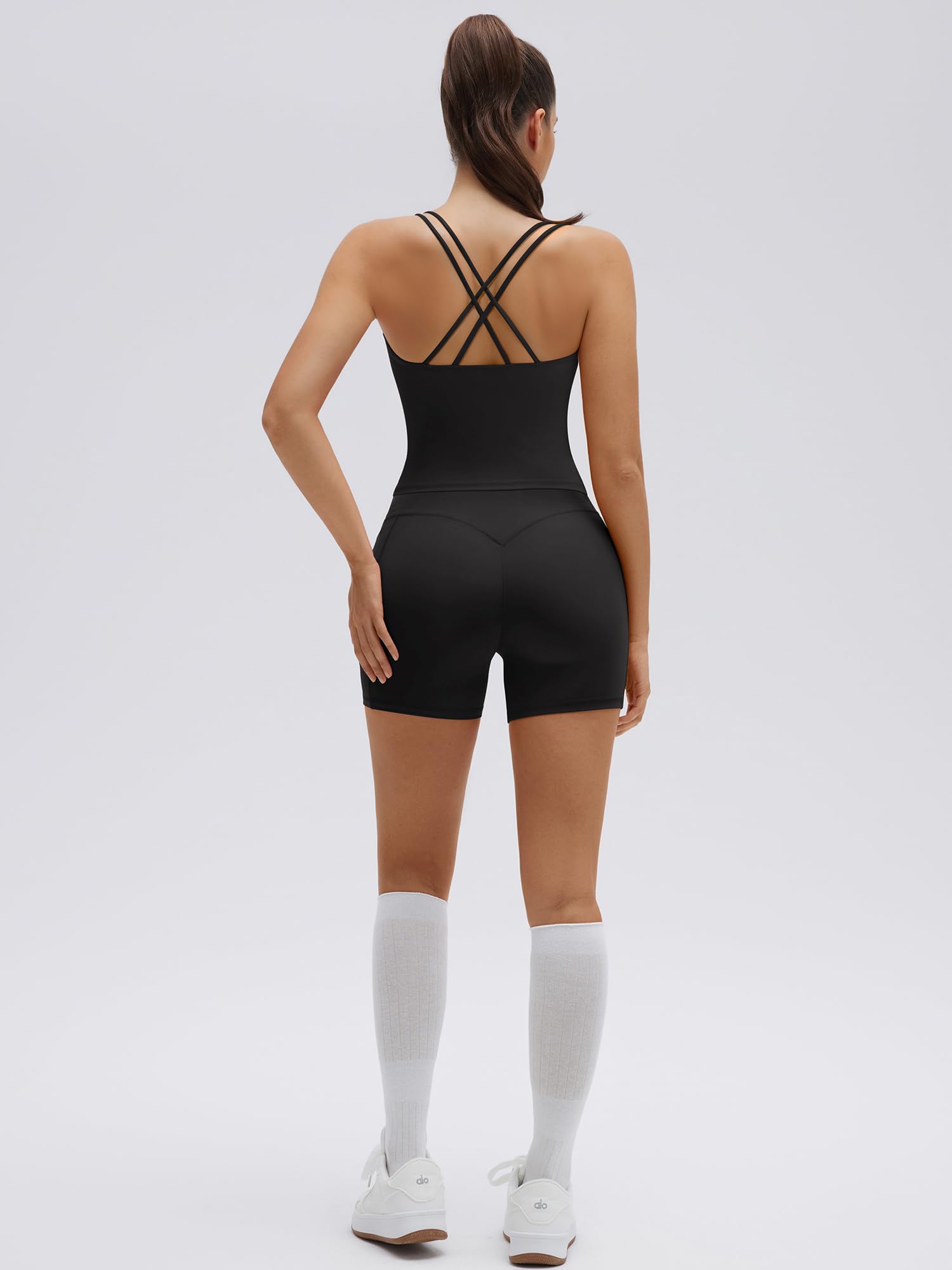 SUUKSESS Women 2 Piece Workout Sets Padded Low Impact Yoga Tops High Waisted Biker Shorts with Pockets - Image 7