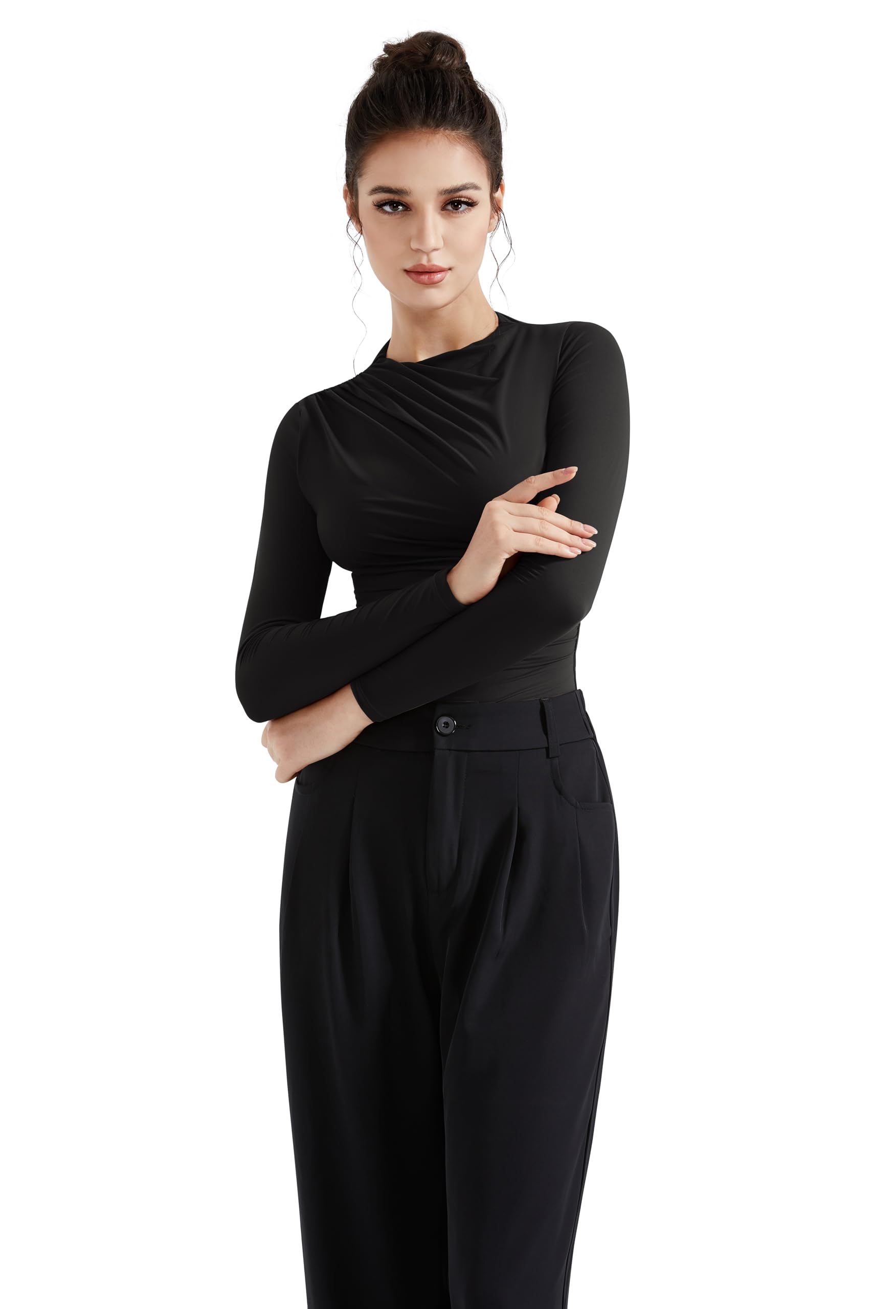 SUUKSESS Women Business Casual Long Sleeve Tops Double Lined Basic T Shirts - Image 3