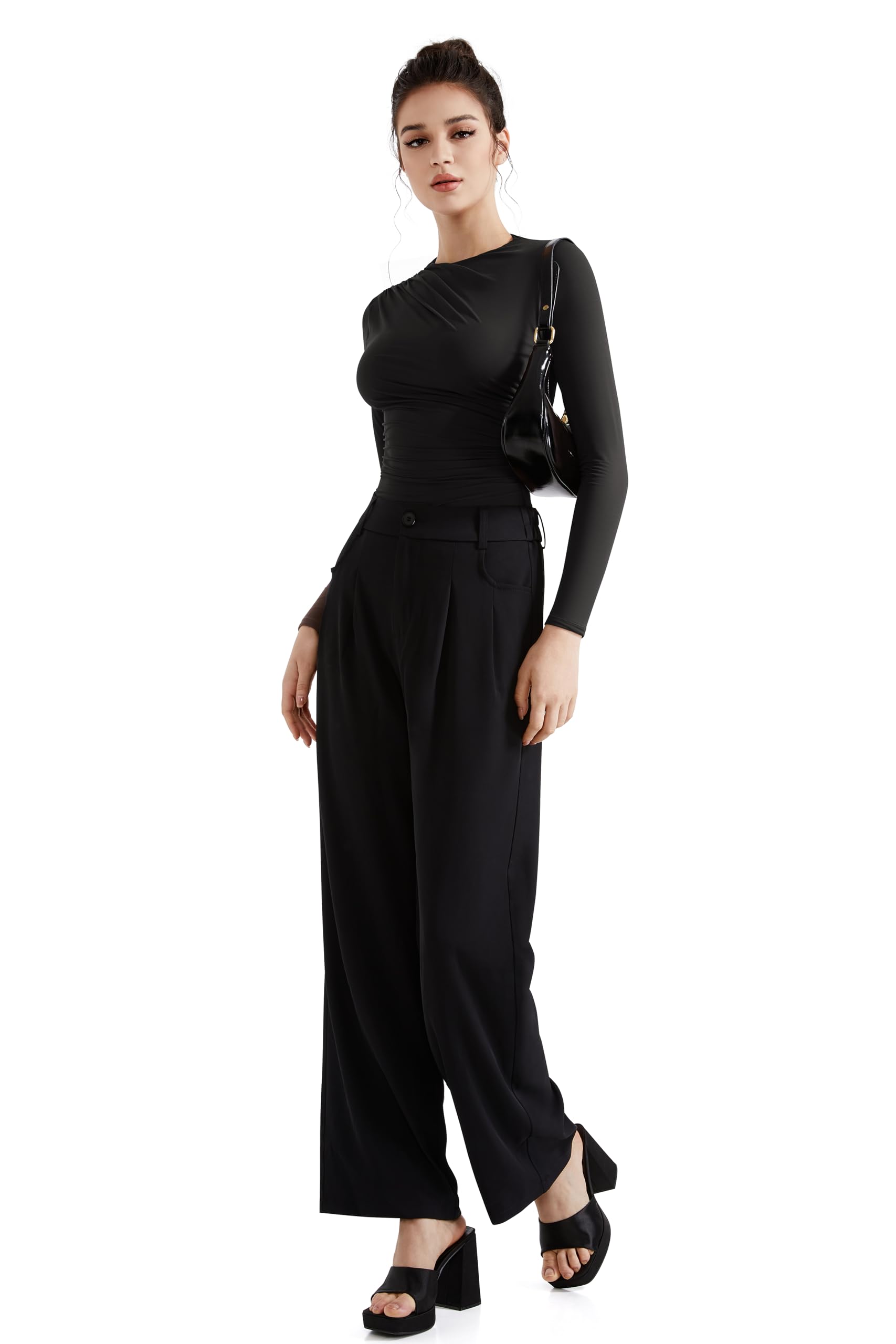 SUUKSESS Women Business Casual Long Sleeve Tops Double Lined Basic T Shirts - Image 5