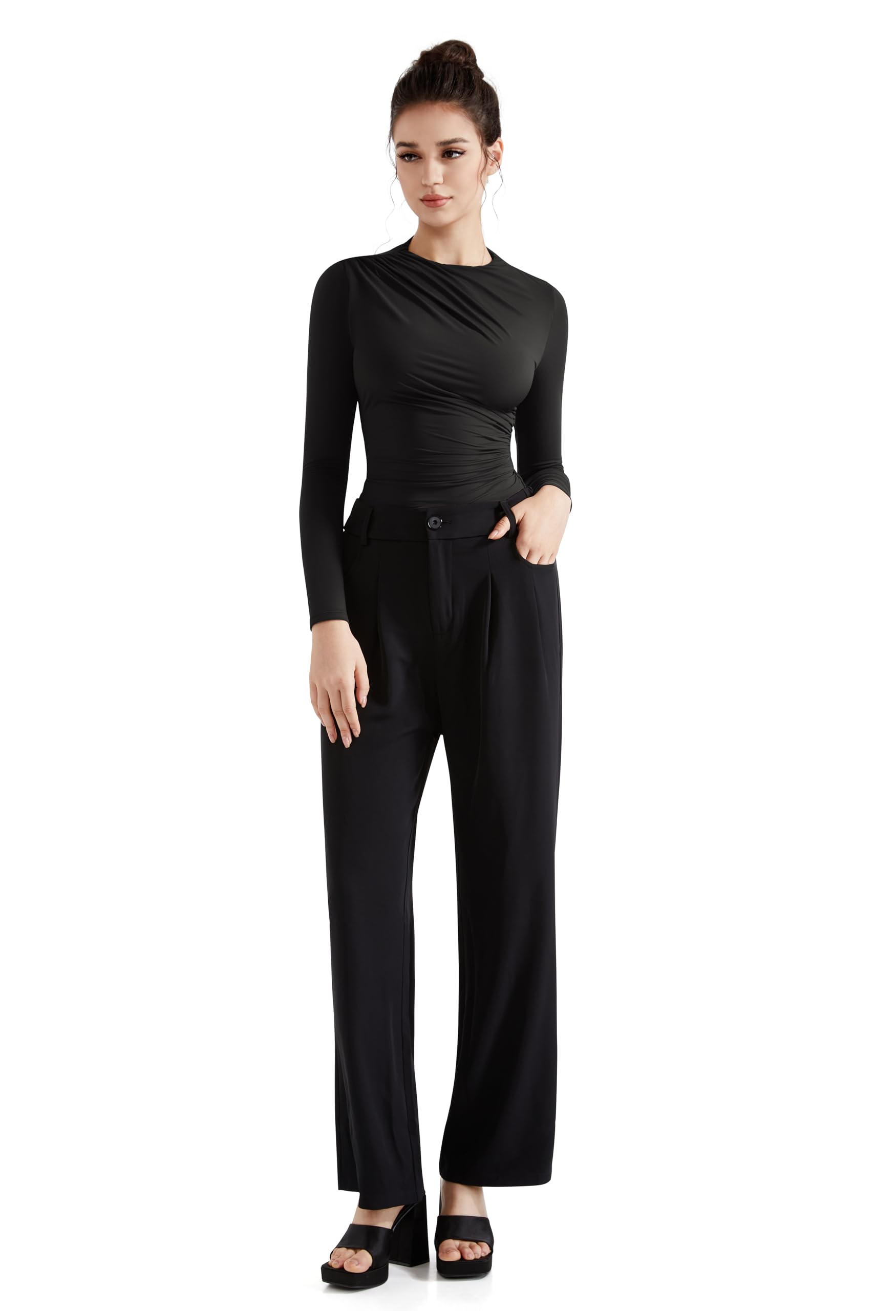 SUUKSESS Women Business Casual Long Sleeve Tops Double Lined Basic T Shirts - Image 7