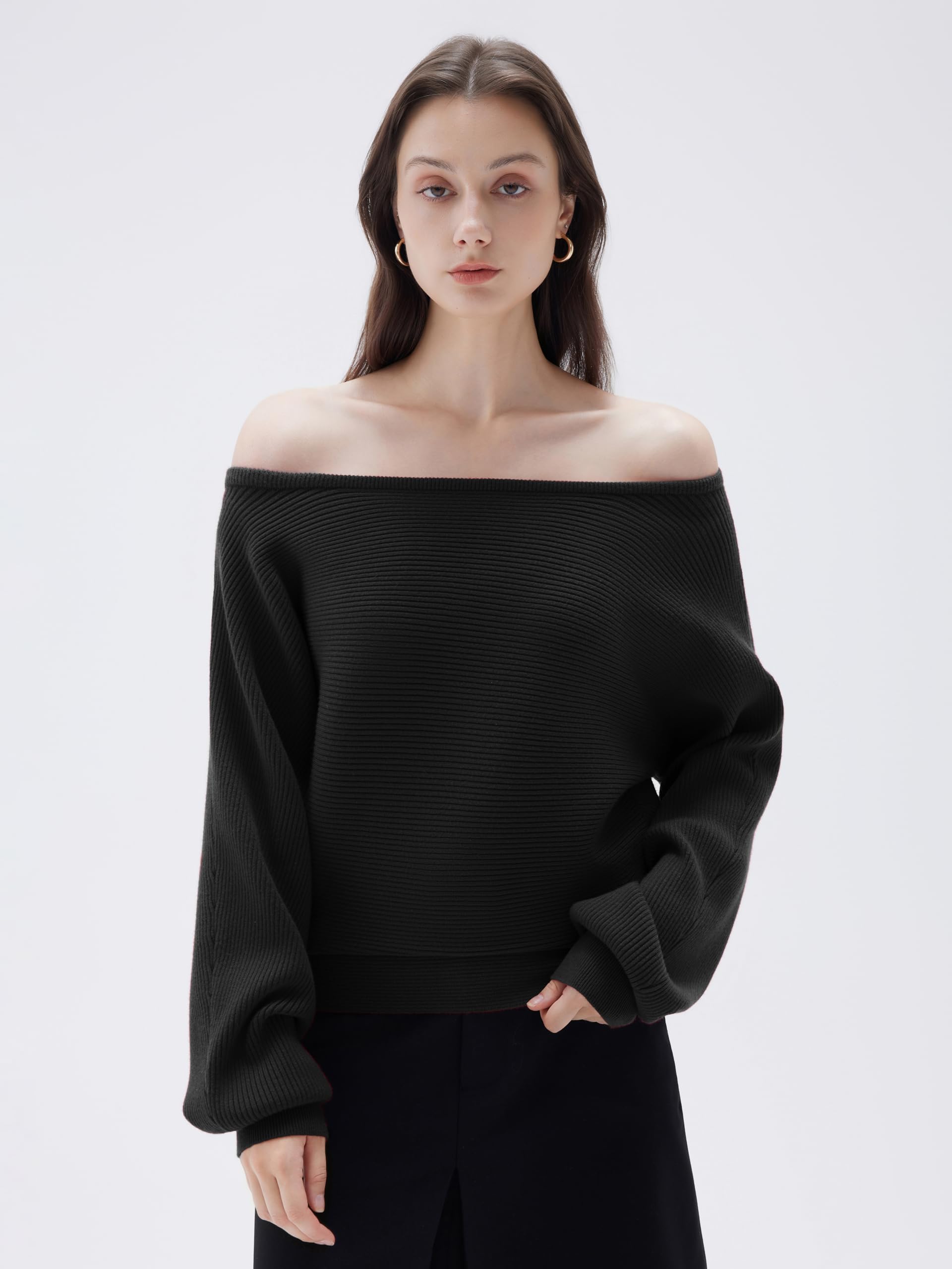 SUUKSESS Women Cashmere Blend Oversized Off Shoulder Pullover Sweaters Boat Neck Long Sleeve Knit Jumpers Tops - Image 3