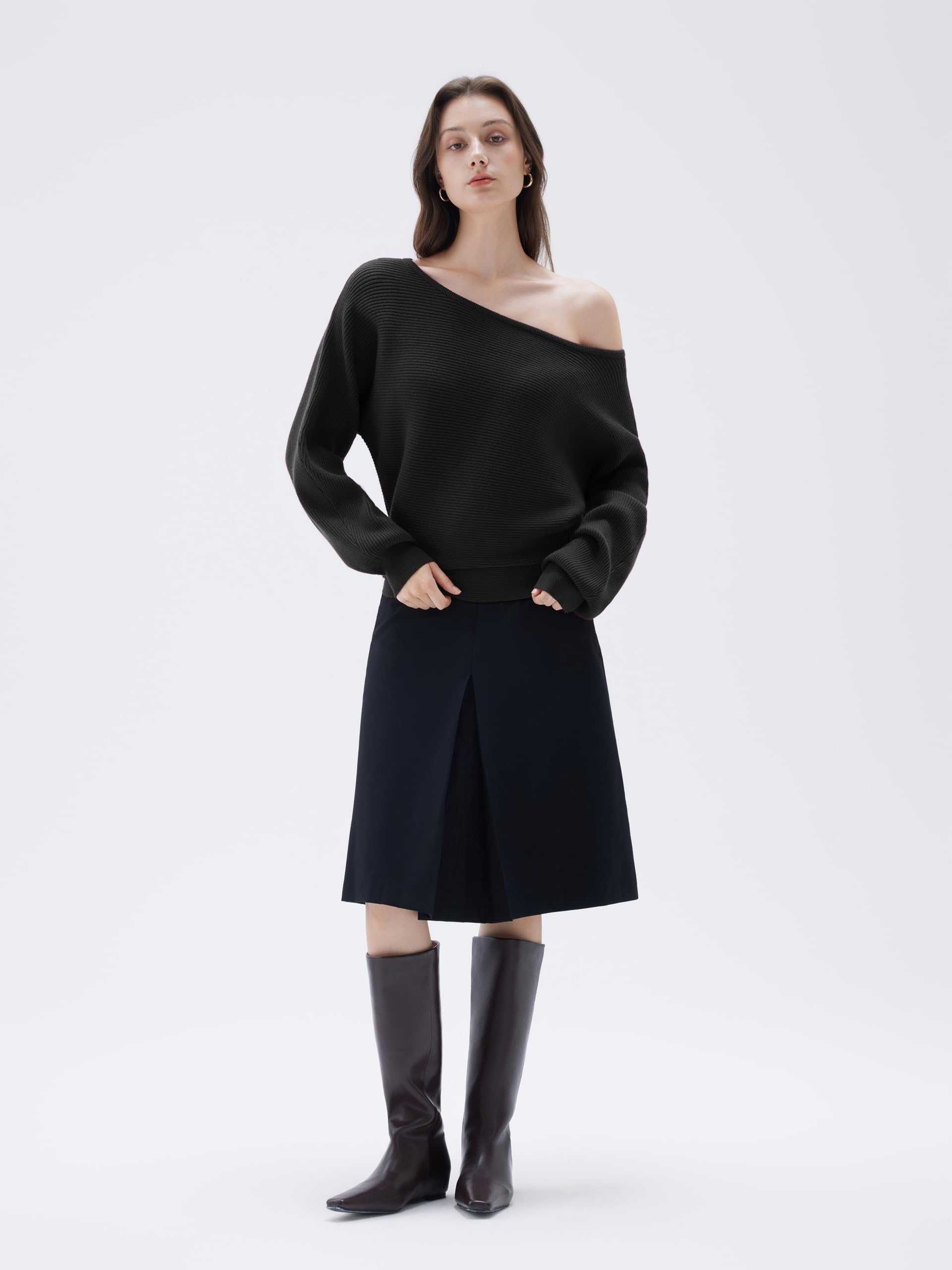 SUUKSESS Women Cashmere Blend Oversized Off Shoulder Pullover Sweaters Boat Neck Long Sleeve Knit Jumpers Tops - Image 5