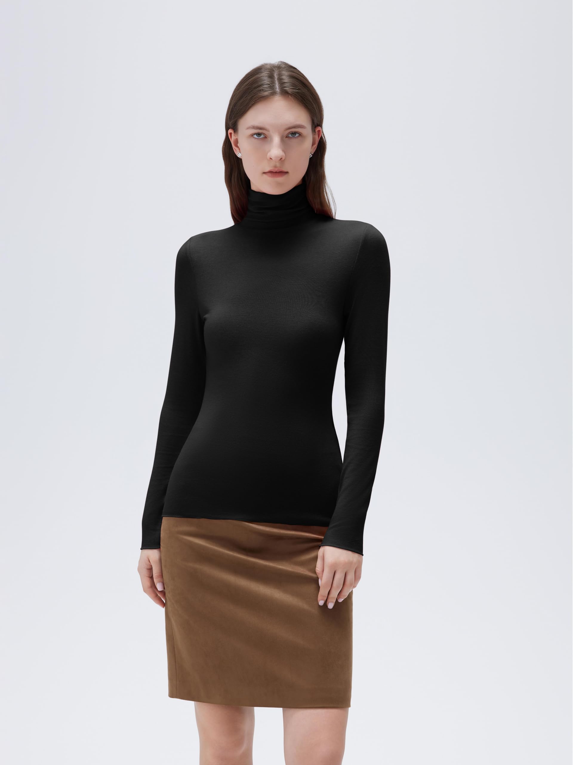 SUUKSESS Women Cashmere Blend Turtleneck Long Sleeve Shirt Fitted Fall Basic Thermal Tops Fall Fashion - Image 5