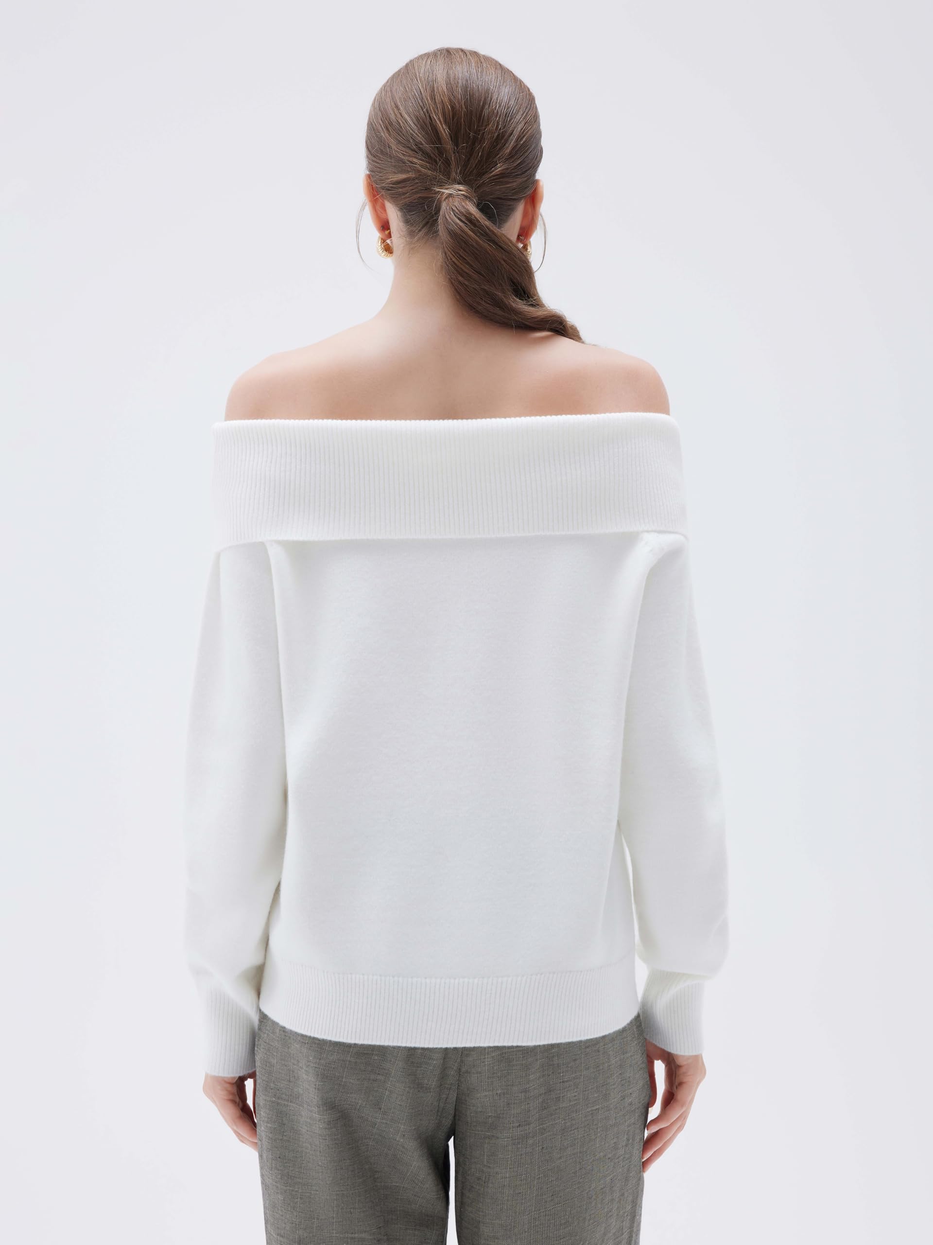 SUUKSESS Women Cashmere Off The Shoulder Sweater Oversized Knit Long Sleeve Tops - Image 6