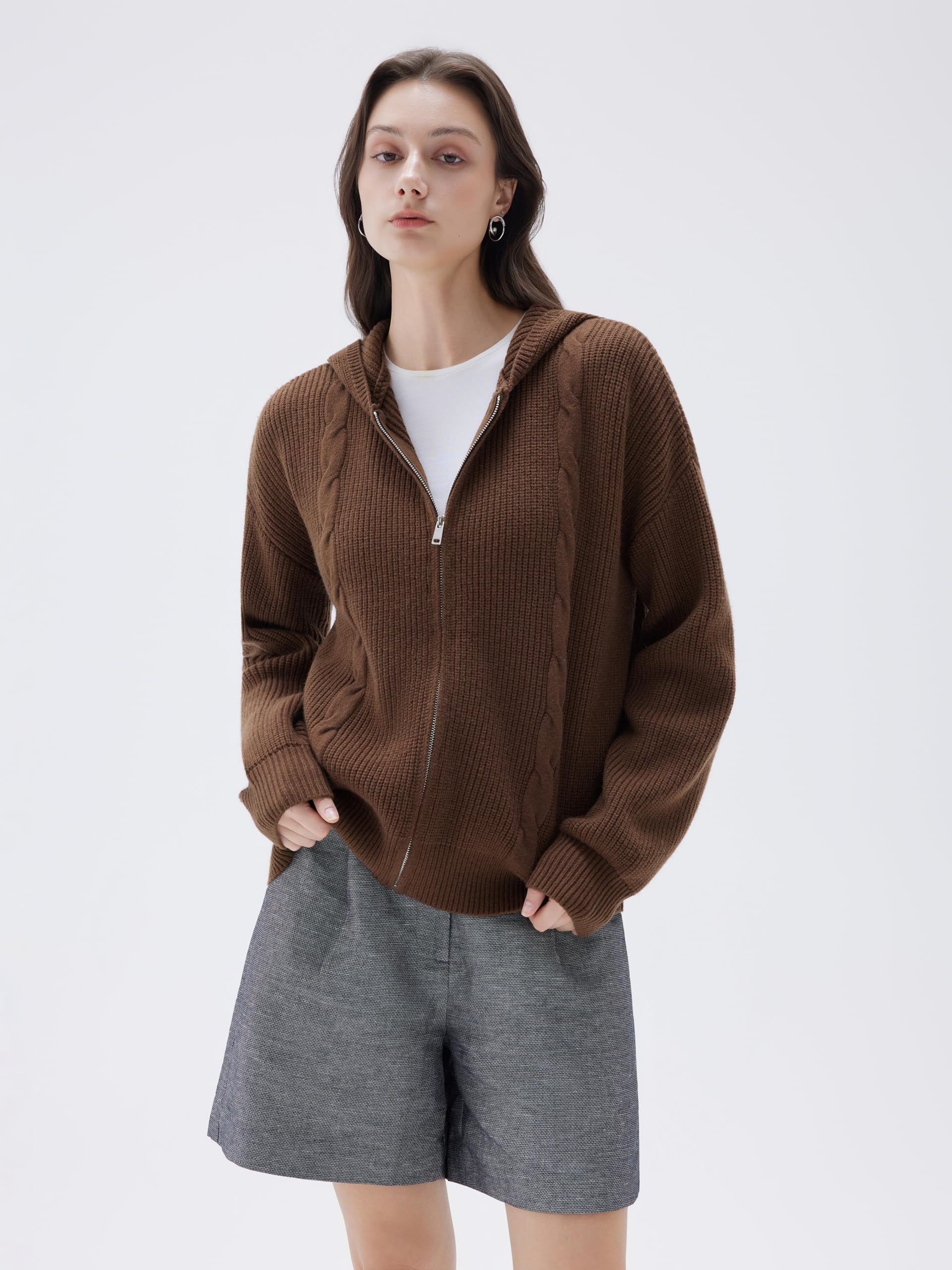 SUUKSESS Women Chunky Knit Cashmere Blend Sweaters Zip up Oversized Hoodies Cardigan with Pockets Long Sleeve Fall Outerwear - Image 5