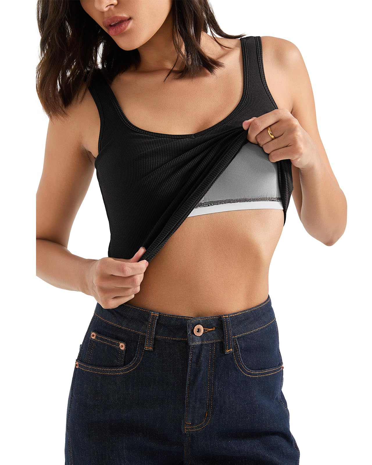 SUUKSESS Women Cotton Ribbed Built in Bra Tank Tops Summer Casual Basic Top - Image 3