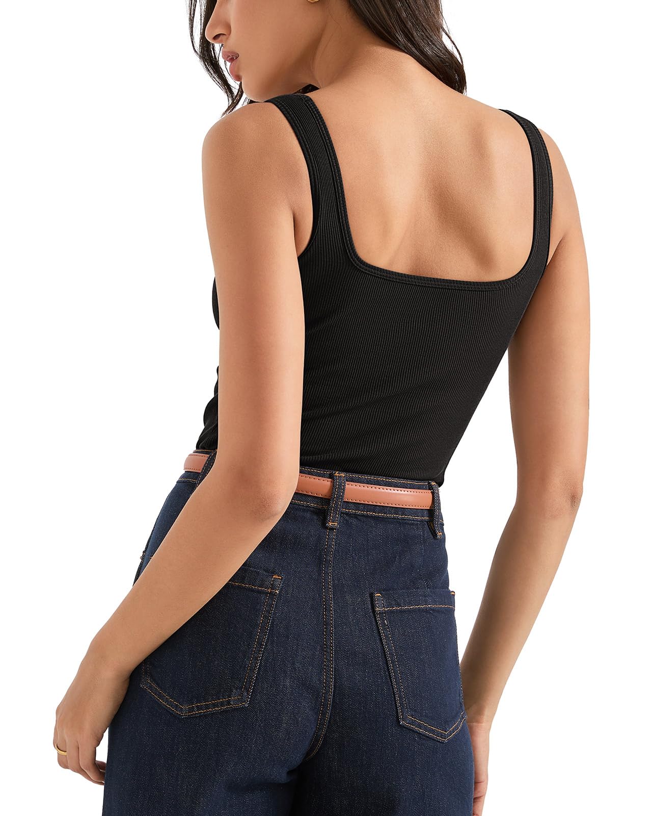 SUUKSESS Women Cotton Ribbed Built in Bra Tank Tops Summer Casual Basic Top - Image 4