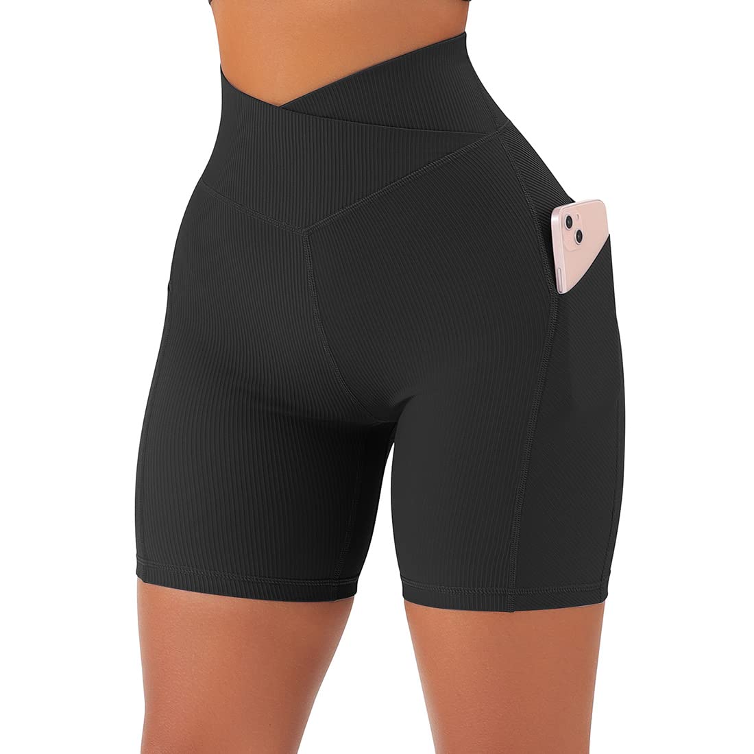 SUUKSESS Women Cross Workout Shorts with Pockets 5" High Waist Booty Biker Short - Image 4