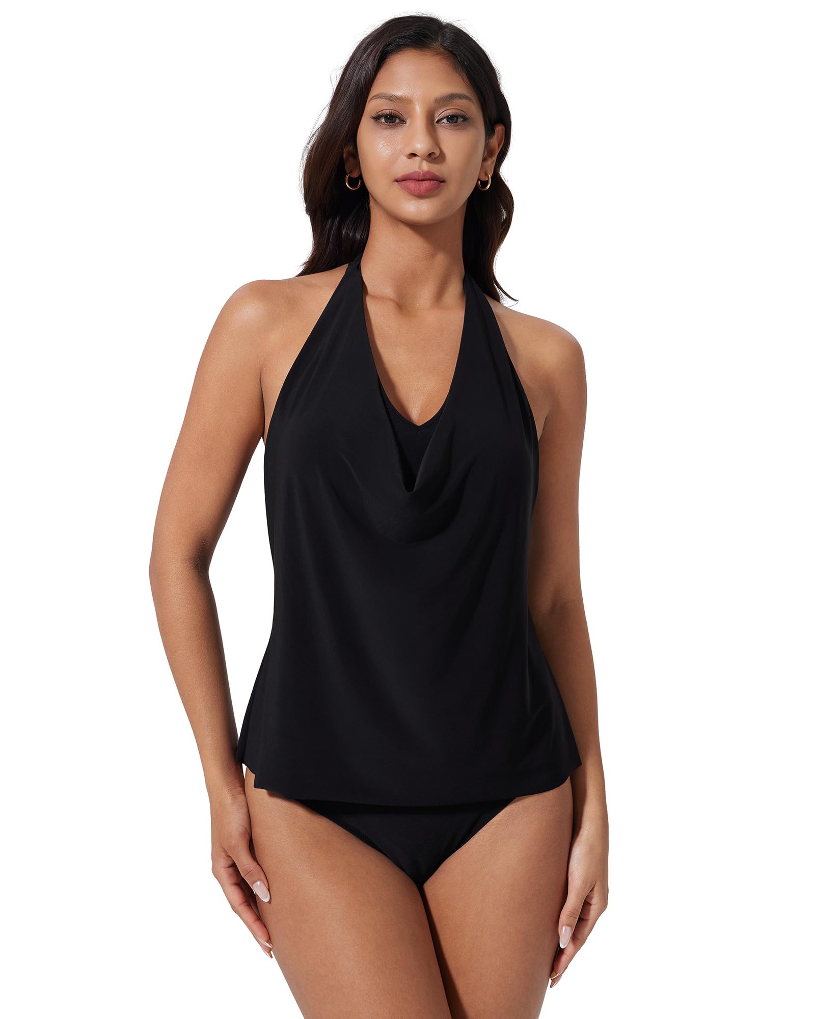 SUUKSESS Women Halter Tankini Swimsuit High Waist Cowl Neck Bathing Suit 2 Piece - Image 6