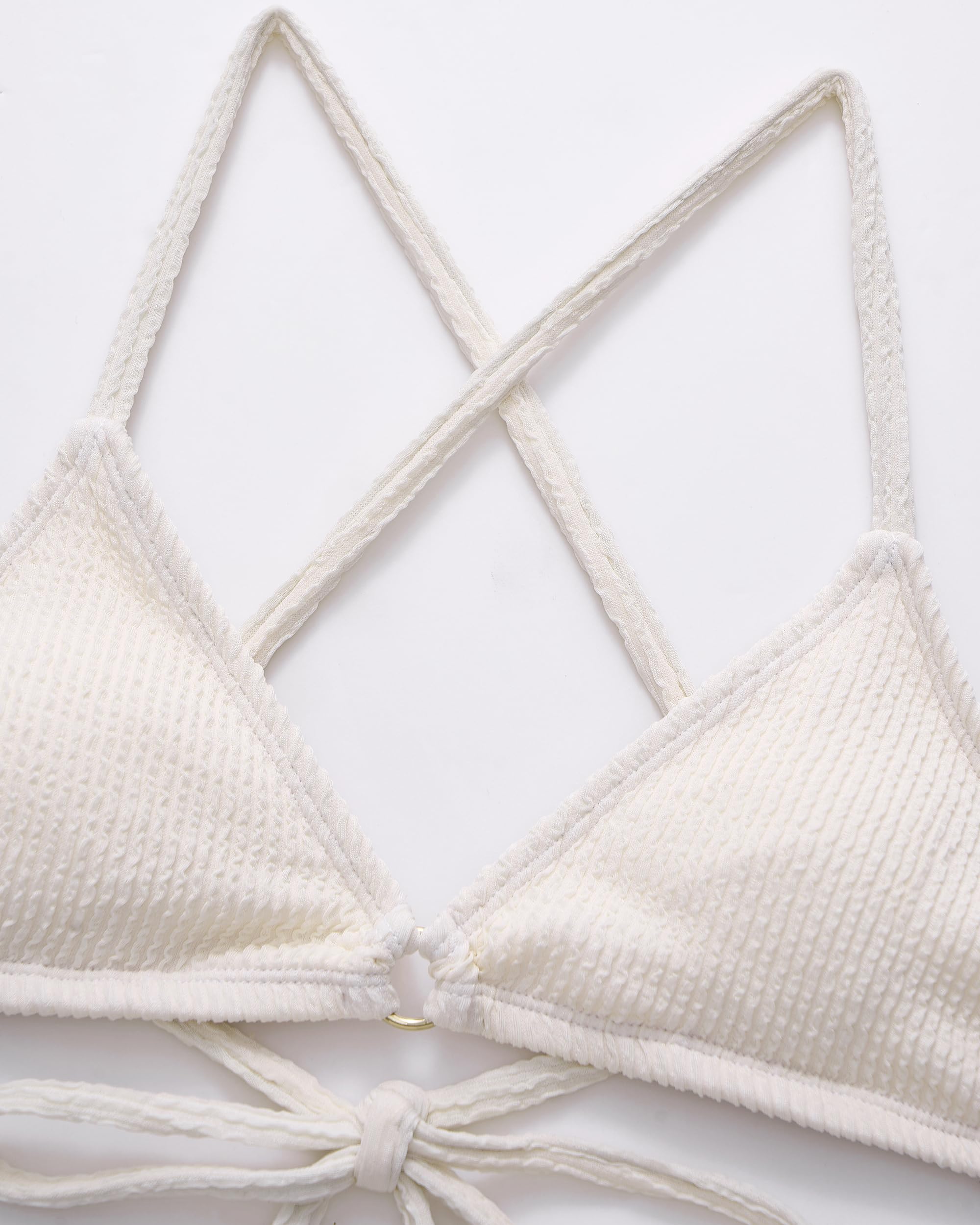 SUUKSESS Women High Waisted Triangle Bikini Sets Textured O Ring 2 Piece Swimsuit - Image 4