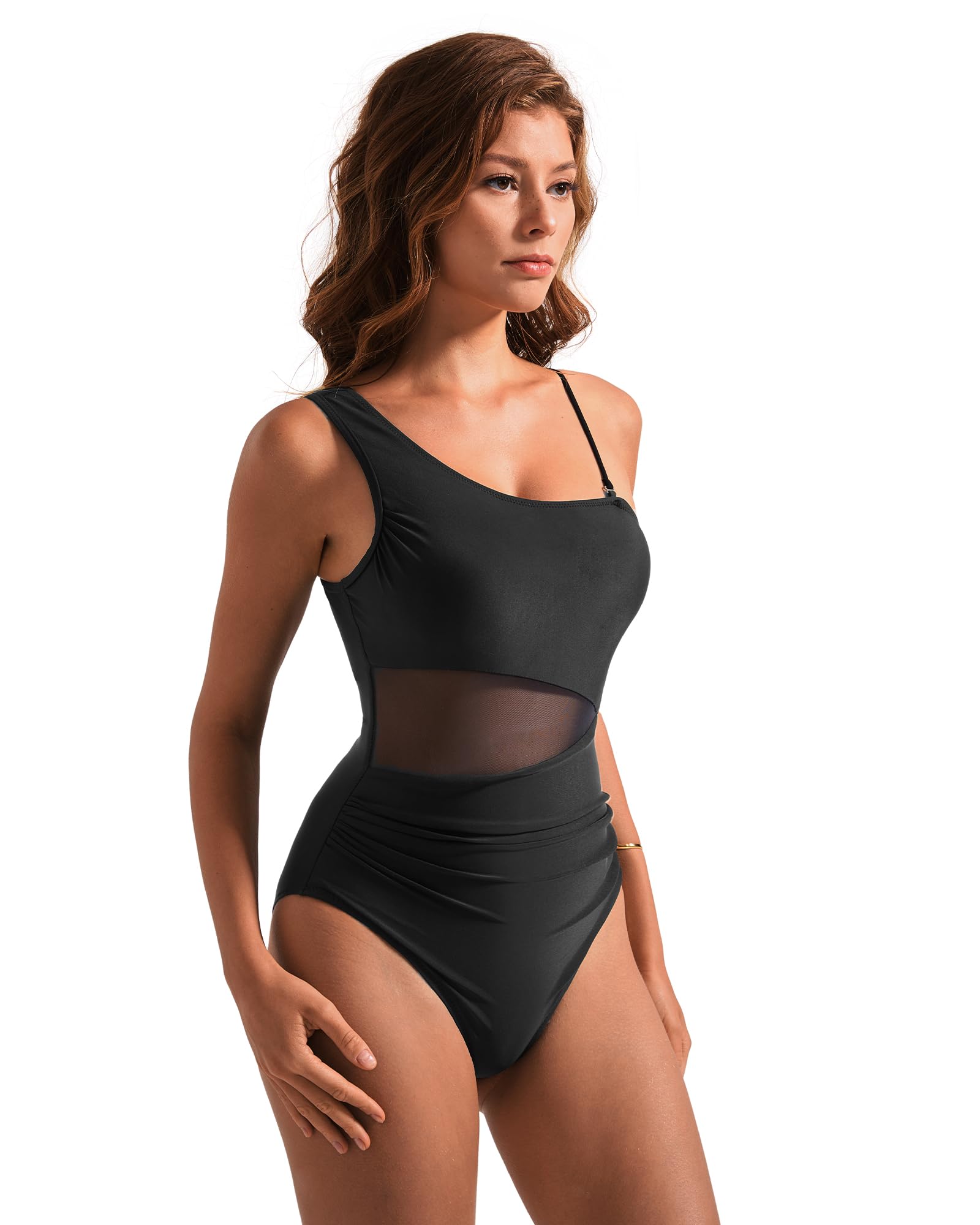 SUUKSESS Women Mesh One Shoulder One Piece Swimsuit Tummy Control Bathing Suit - Image 4
