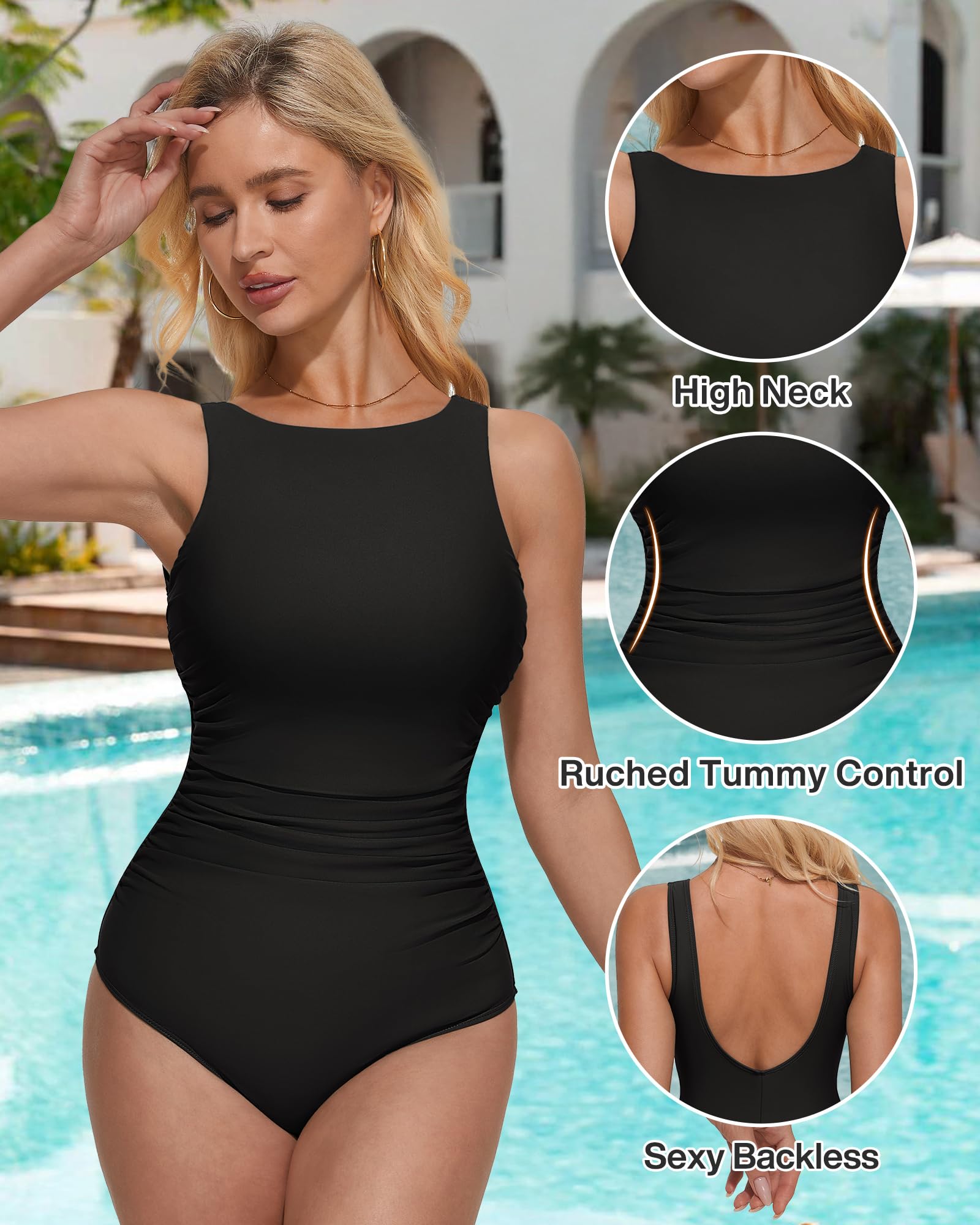 SUUKSESS Women One Piece Ruched Swimsuit Tummy Control Backless Bathing Suit - Image 4