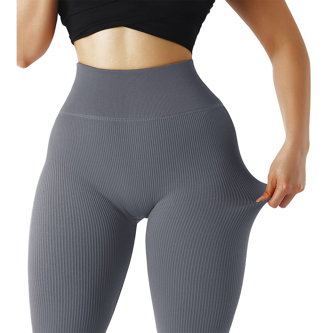 SUUKSESS Women Ribbed Seamless Leggings High Waisted Workout Gym Yoga Pants - Image 3