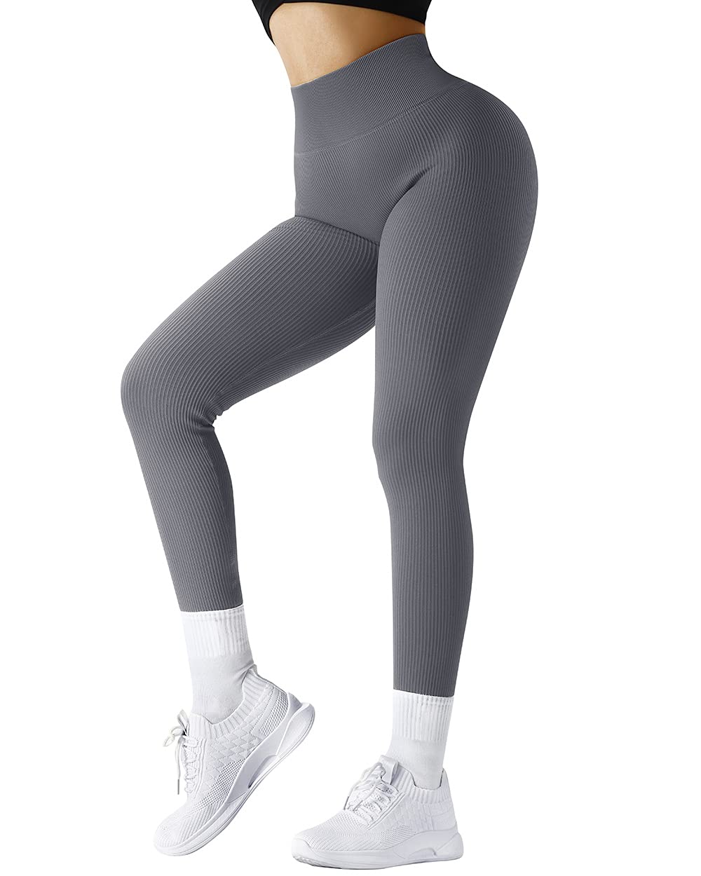 SUUKSESS Women Ribbed Seamless Leggings High Waisted Workout Gym Yoga Pants - Image 5