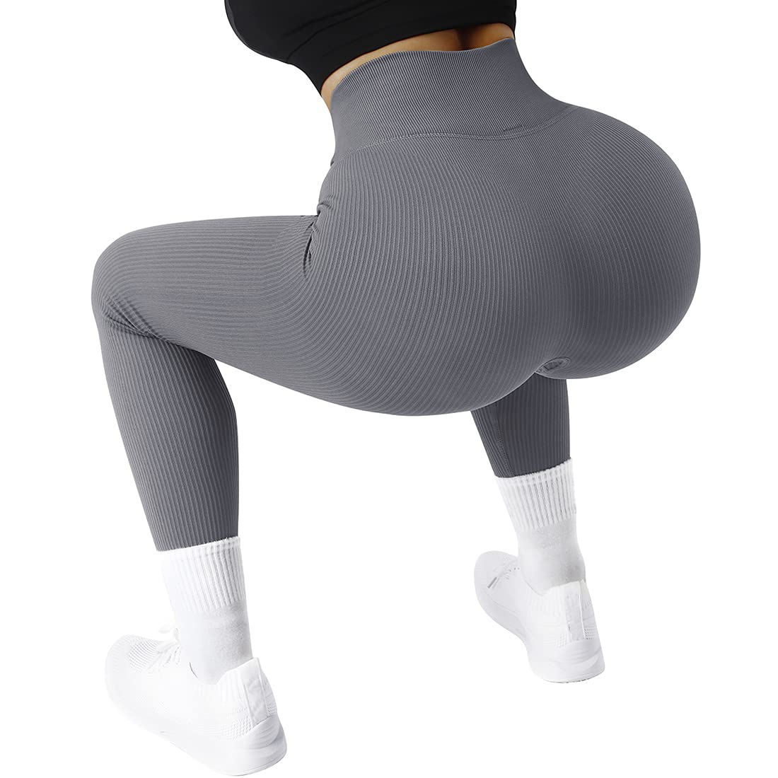 SUUKSESS Women Ribbed Seamless Leggings High Waisted Workout Gym Yoga Pants - Image 6