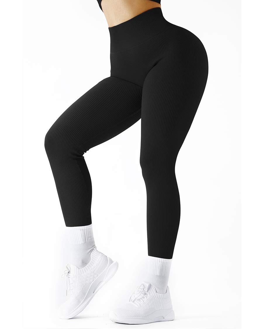 SUUKSESS Women Ribbed Seamless Leggings High Waisted Workout Gym Yoga Pants - Image 3