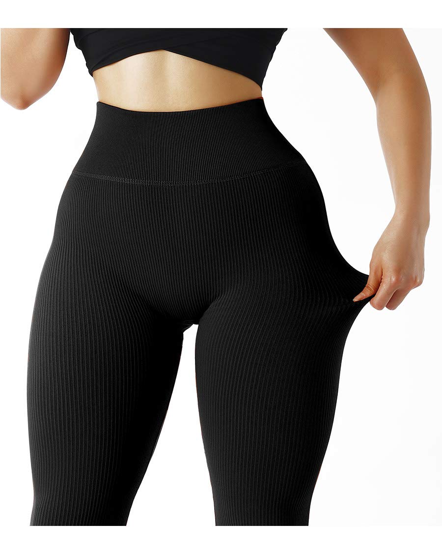 SUUKSESS Women Ribbed Seamless Leggings High Waisted Workout Gym Yoga Pants - Image 4