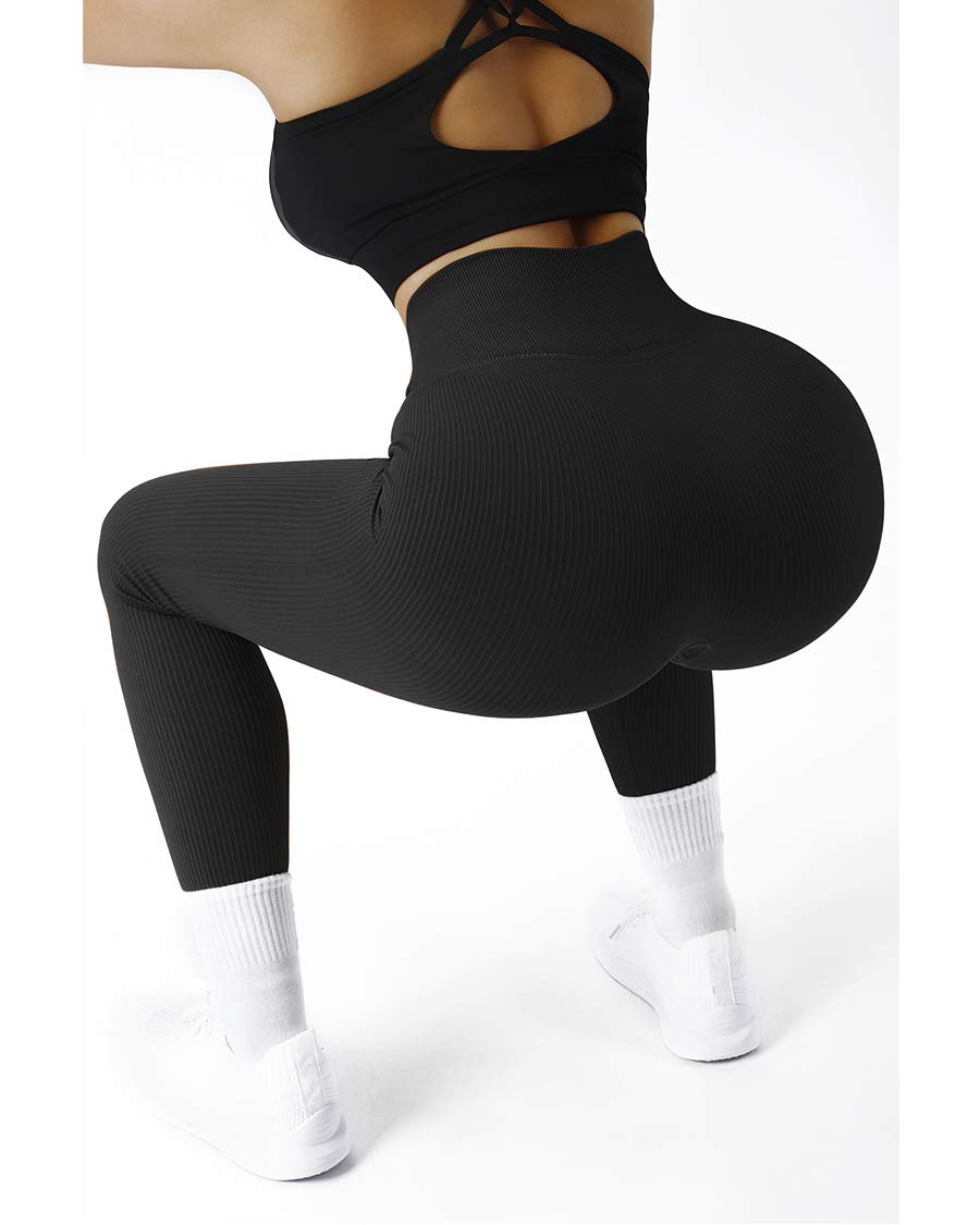 SUUKSESS Women Ribbed Seamless Leggings High Waisted Workout Gym Yoga Pants - Image 5