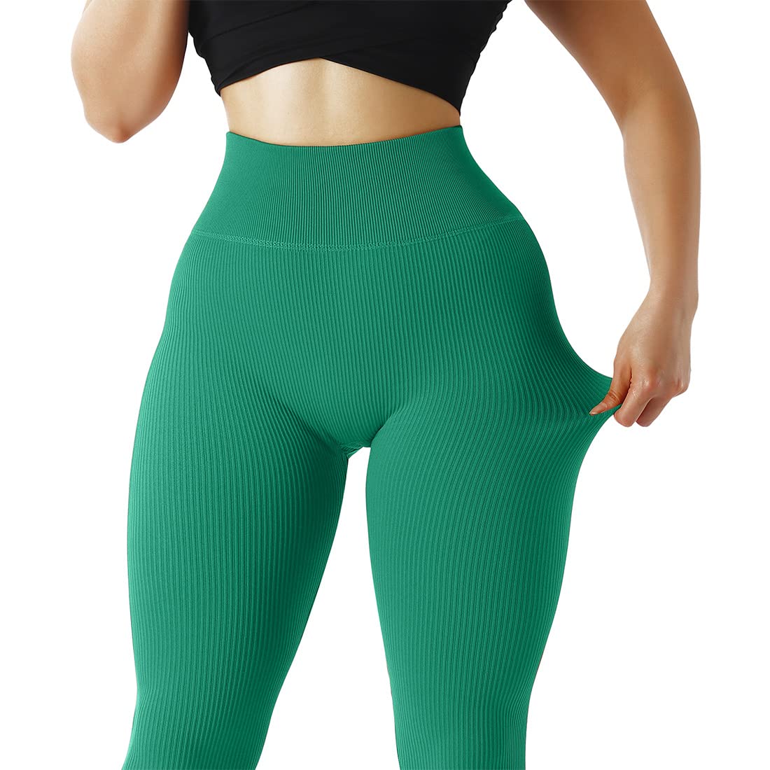 SUUKSESS Women Ribbed Seamless Leggings High Waisted Workout Gym Yoga Pants - Image 4