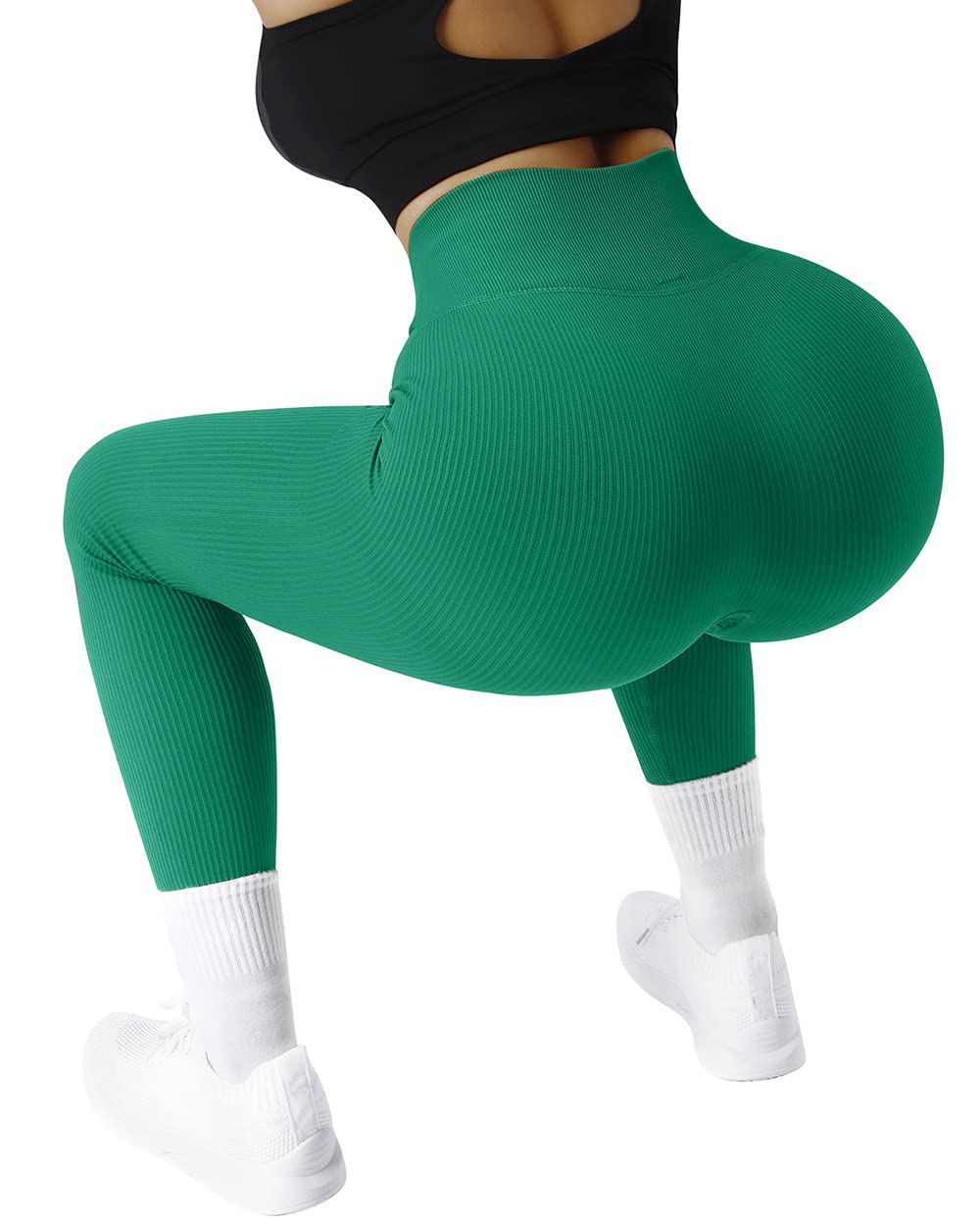 SUUKSESS Women Ribbed Seamless Leggings High Waisted Workout Gym Yoga Pants - Image 5