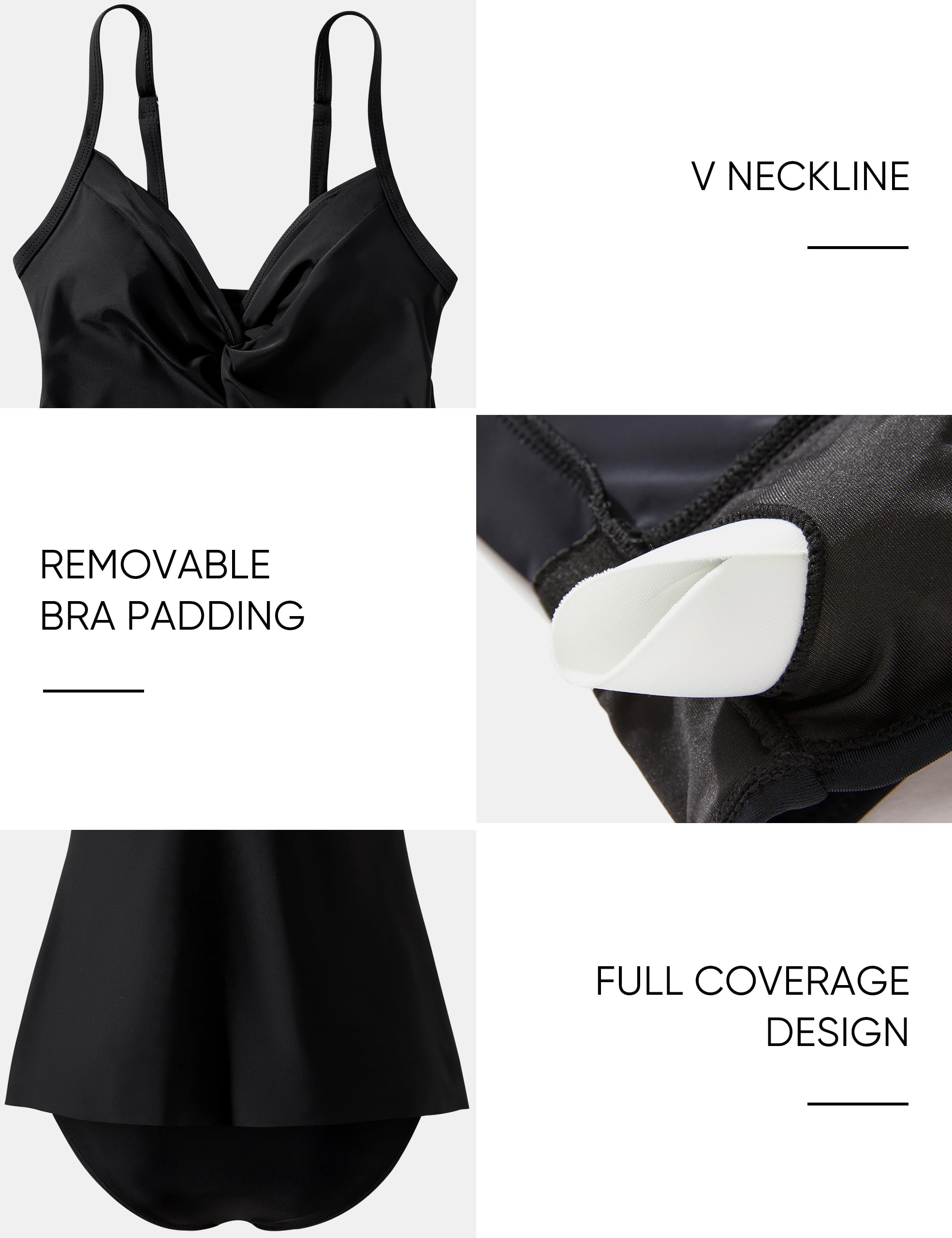 SUUKSESS Women's Tummy Control Tankini Swimsuit Push Up Knot Front Bathing Suit - Image 4