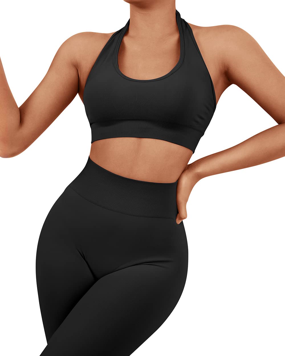 SUUKSESS Women Seamless Halter Sports Bra Open Back Padded Workout Crop Tank Tops - Image 6