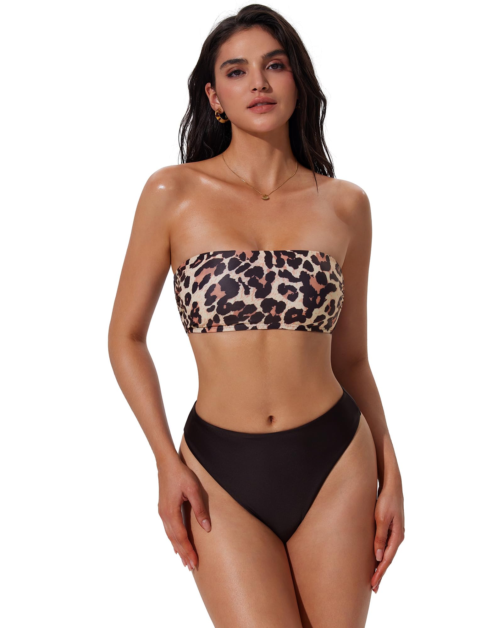 SUUKSESS Women Sexy High Waisted Bikini Set Cheeky 2 Piece Bandeau Bathing Suit - Image 3