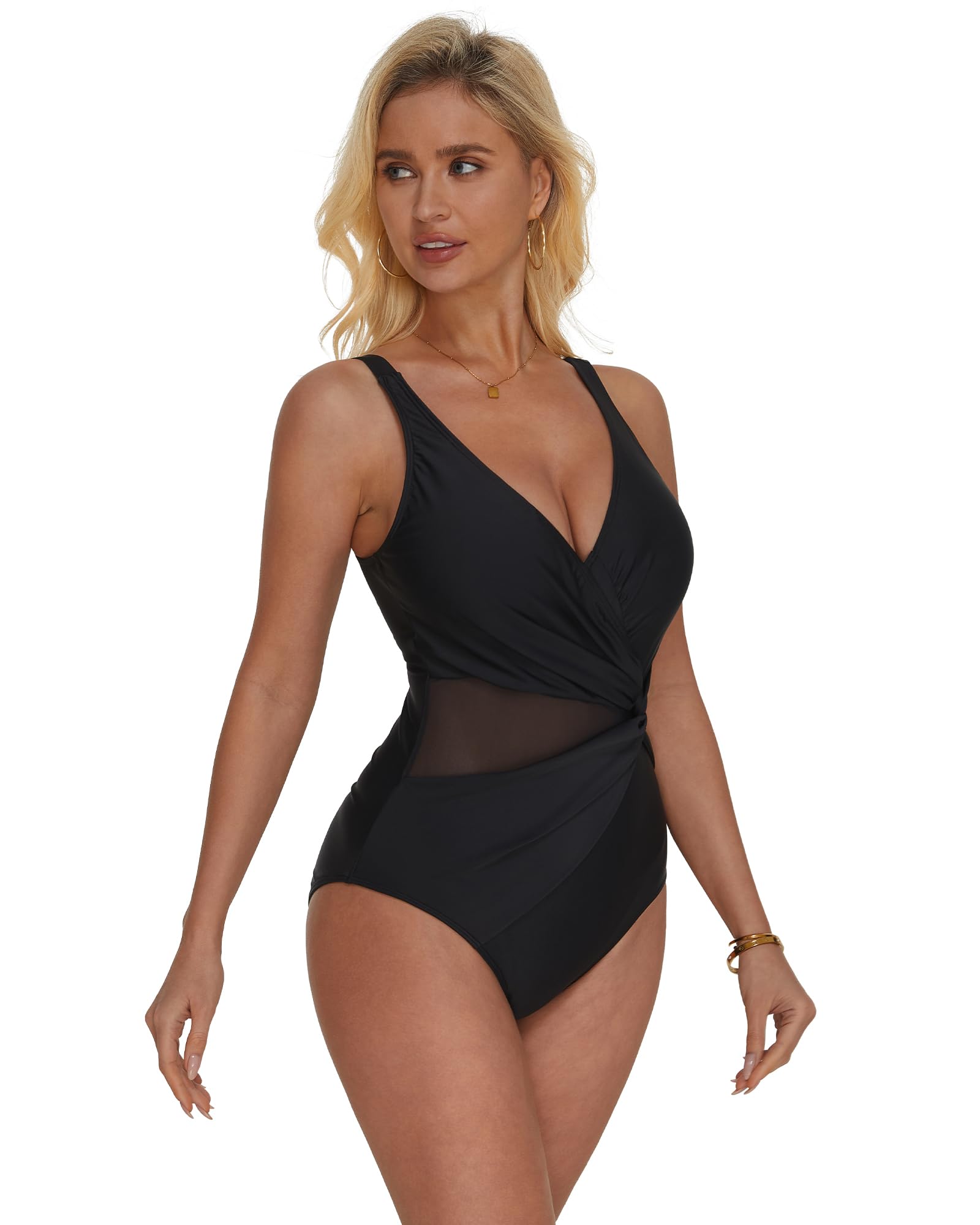 SUUKSESS Women Sexy Mesh Tummy Control One Piece Swimsuit Push Up Bathing Suit - Image 5