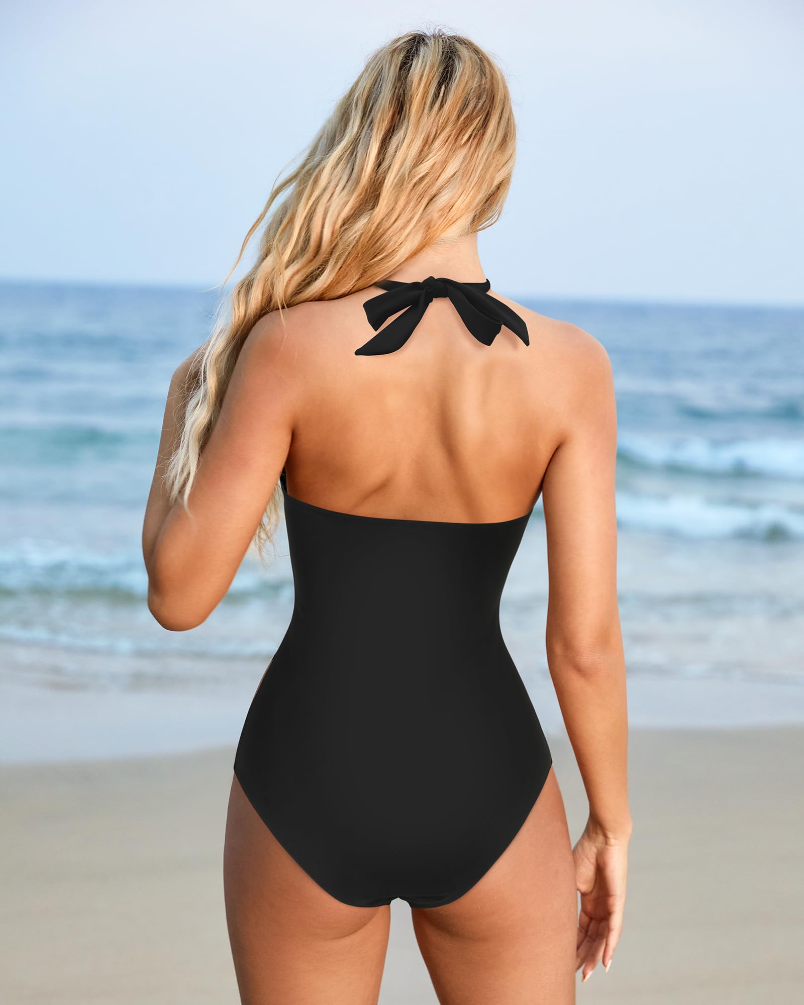 SUUKSESS Women Sexy Tummy Control One Piece Swimsuits Halter Push Up Bathing Suits - Image 5