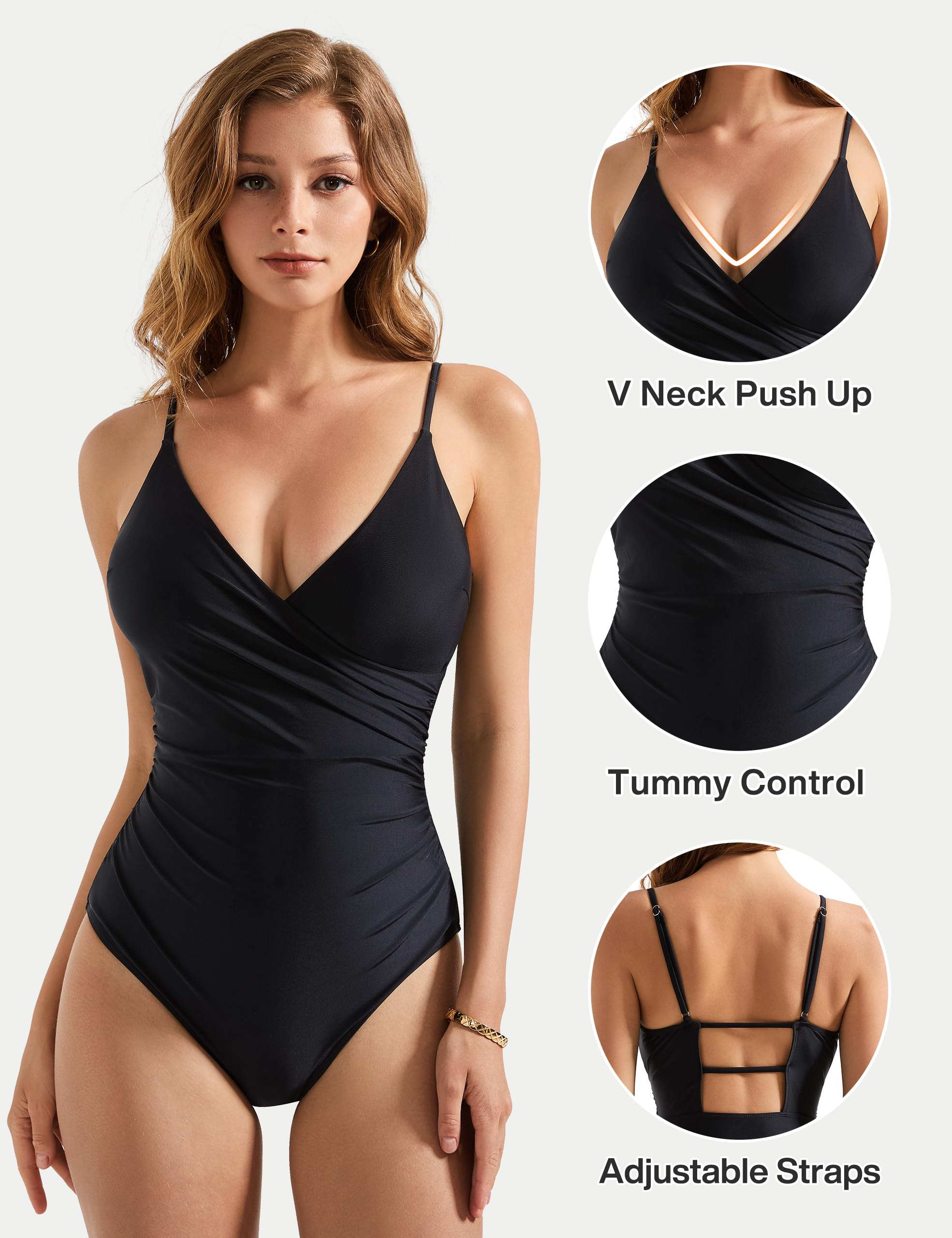 SUUKSESS Women Sexy Wrap Push Up One Piece Swimsuit Tummy Control Bathing Suit - Image 3