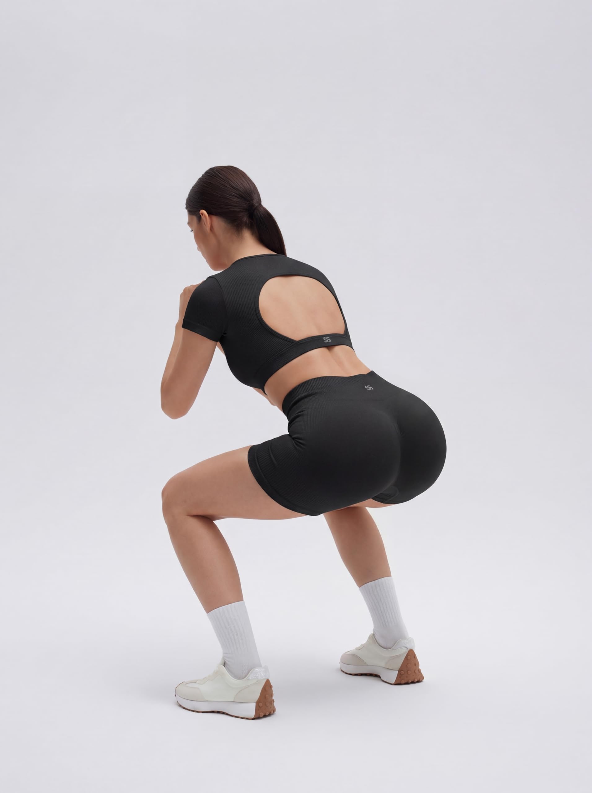 SUUKSESS Womens Workout Sets Open Back Gym Sets Woman Yoga Pilates Crop Tank High Waisted Bike Shorts - Image 4